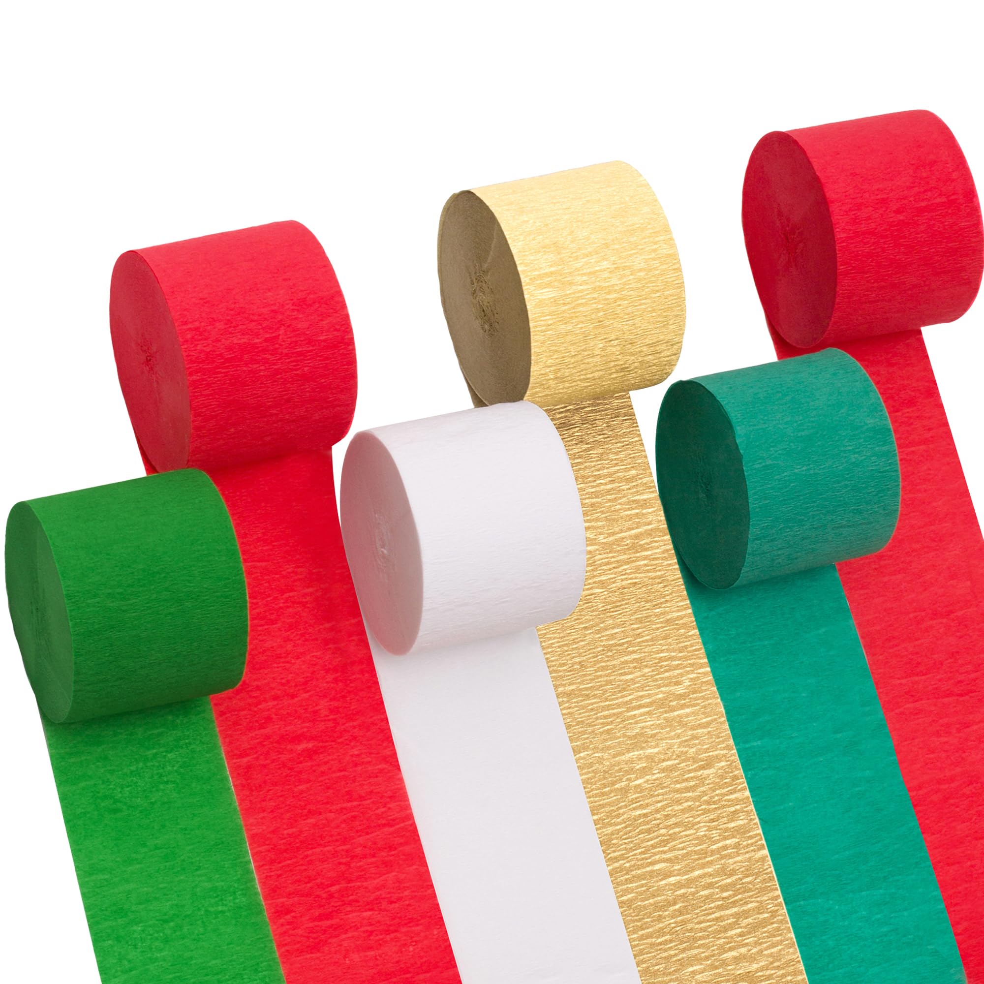 Suaxova 6 Rolls Crepe Paper Streamers - 492ft Party Decorations (Red, Green, White, Gold) for Christmas, Birthday, Baby Shower & Wedding Decor | 1.8