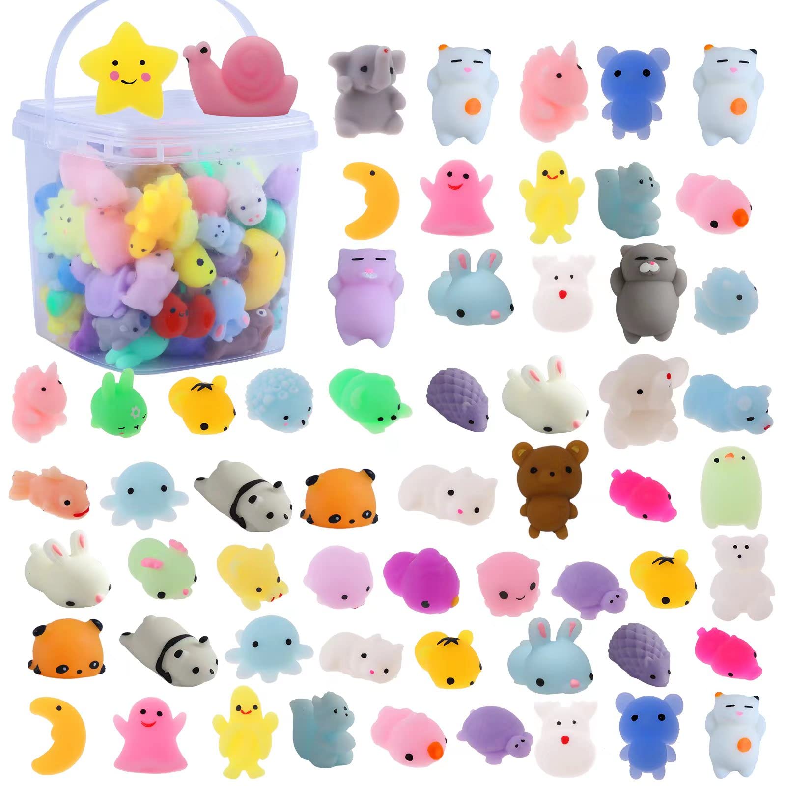 Bingcute 72 PCS Mochi Squishy Toys - Kawaii Squishy Animals for Kids, Party Favors, Classroom Prizes, Easter Basket Fillers & Stress Relief - Bulk Squishies for Sensory Play, Pinata Stuffers & Fidget Toys