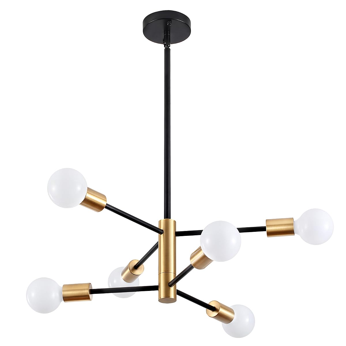 6-Light Modern Sputnik Chandelier - Mid Century Black & Gold Ceiling Light Fixture for Dining Room, Bedroom, Living Room & Kitchen | Perfect for Vintage Home Decor & Open Concept Spaces