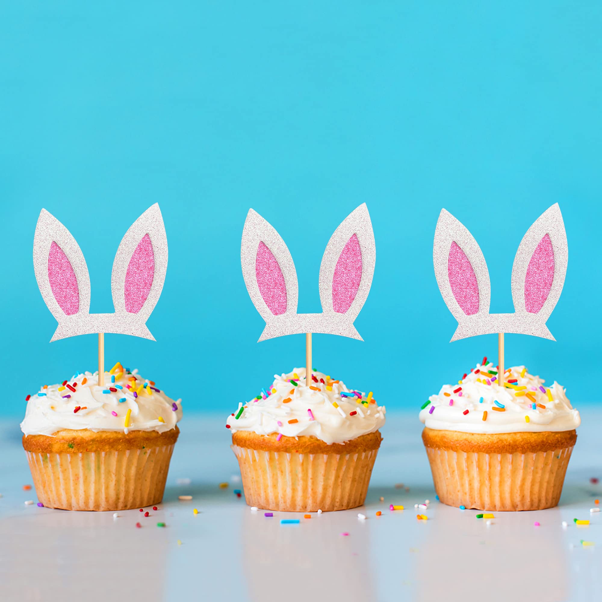 30 PCS Easter Bunny Cupcake Toppers - Rabbit & Egg Cake Decorations for Easter Party (Brown/White) | Perfect for Easter Desserts, Cupcake Decorating, and Holiday Baking Supplies