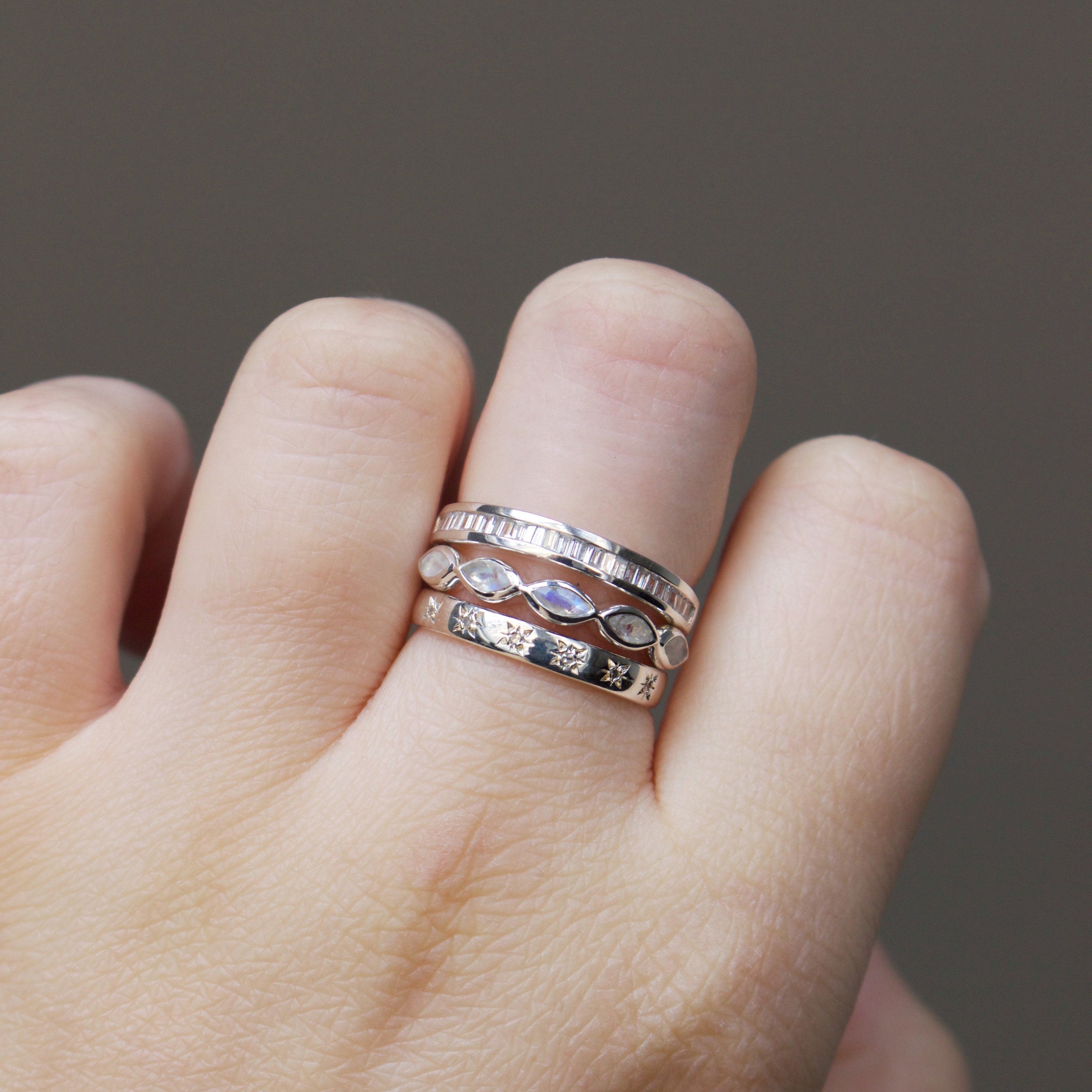 Moonstone Marquise Gemstone Stacking Ring - Dainty Adjustable Silver Ring for Women, Perfect for Layering & Everyday Wear | Boho Jewelry Gift for Her