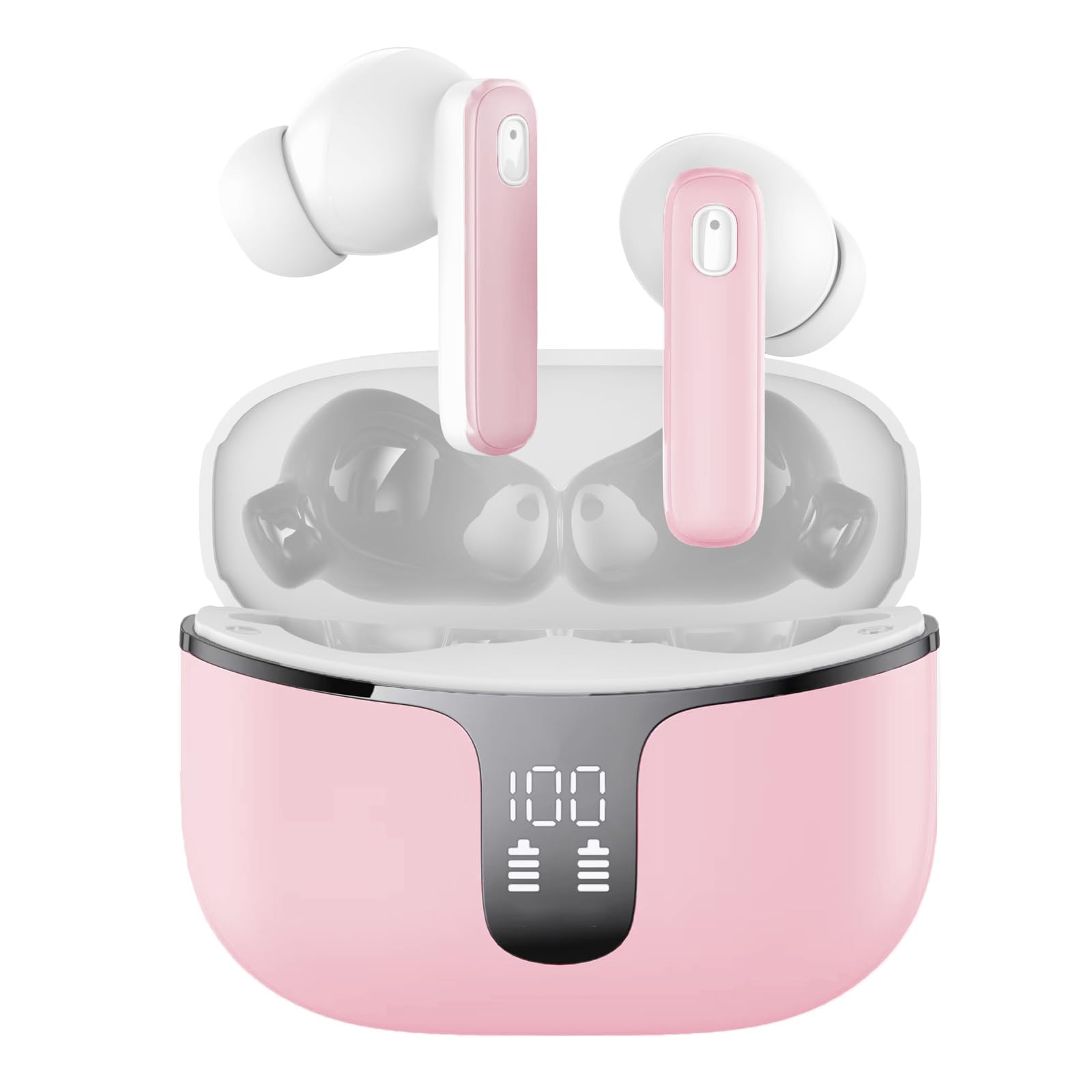 Light Pink Wireless Earbuds Bluetooth 5.0 Headphones with Dual LED Power Display, IPX7 Waterproof in-Ear Earbuds with Built-in Mic, Hi-Fi Stereo Sound & Deep Bass - Perfect for Sports, Running, Gym, Workout & Daily Use with Smartphones, Computers & Laptops