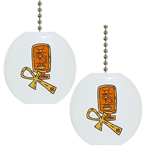 Set of 2 Ankh and Cartouche Egyptian Solid Ceramic Fan Pulls - Vintage Home Decor for Ceiling Fans, Light Fixtures & Bohemian Room Decor