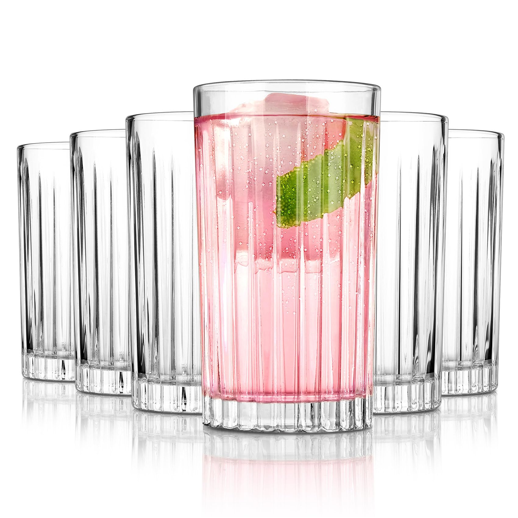 Premium 13.5oz Highball Glasses Set of 6 - Lead-Free Crystal Drinking Glasses for Water, Mojitos & Cocktails - Elegant Tall Barware for Home Entertaining & Restaurant Use