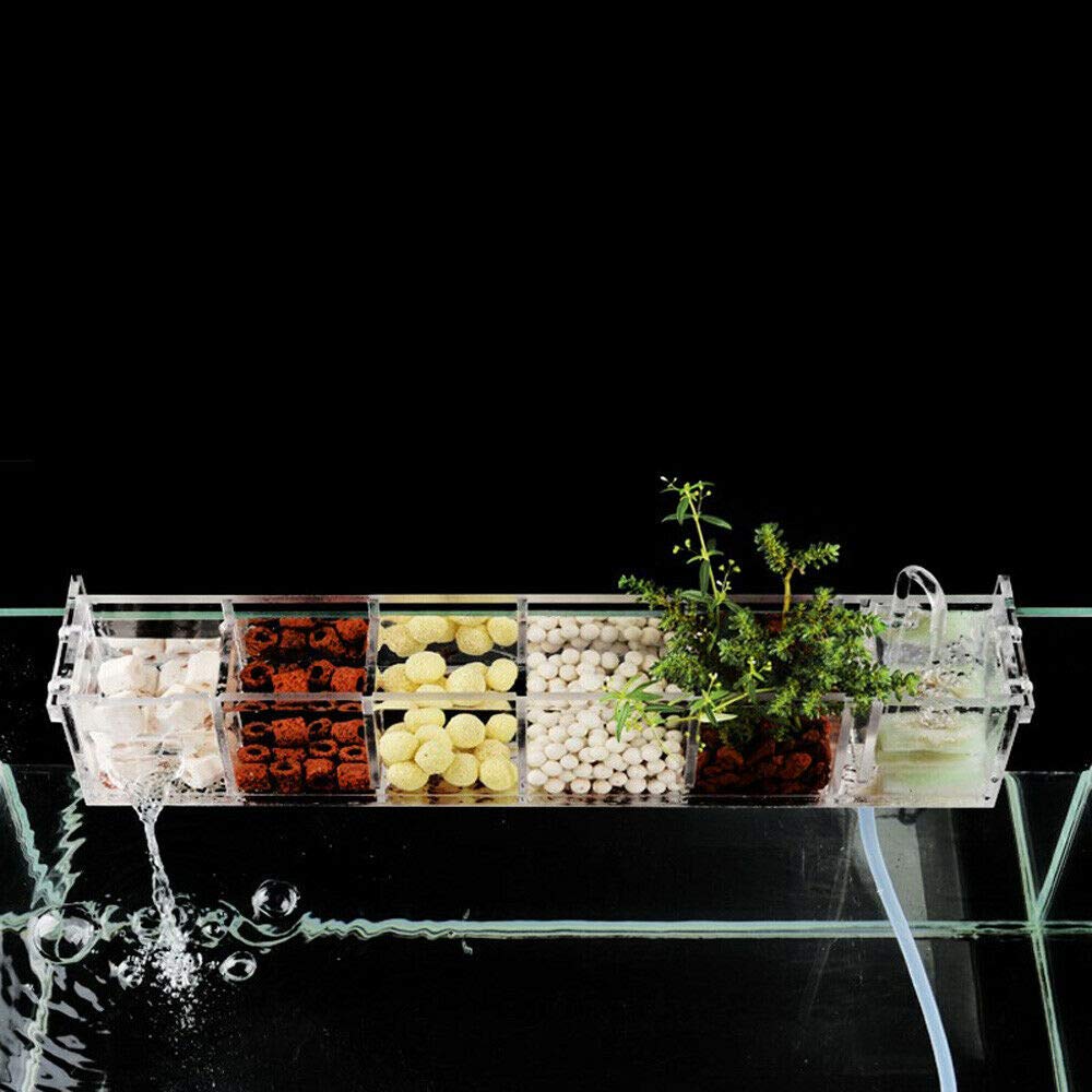 6 Grid Acrylic Aquarium Filter Box - Hang On External Fish Tank Filter with Adjustable Hook for Freshwater & Saltwater Tanks - Perfect for Home, Office, Pond & Aquarium Maintenance