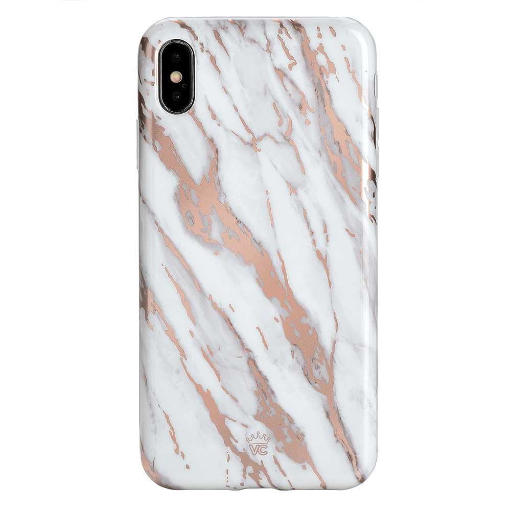 Elegant White Marble with Rose Gold Chrome iPhone Case - Slim Protective Cover for iPhone 13/14/15 Pro Max | Perfect for Everyday Use, Office & Travel