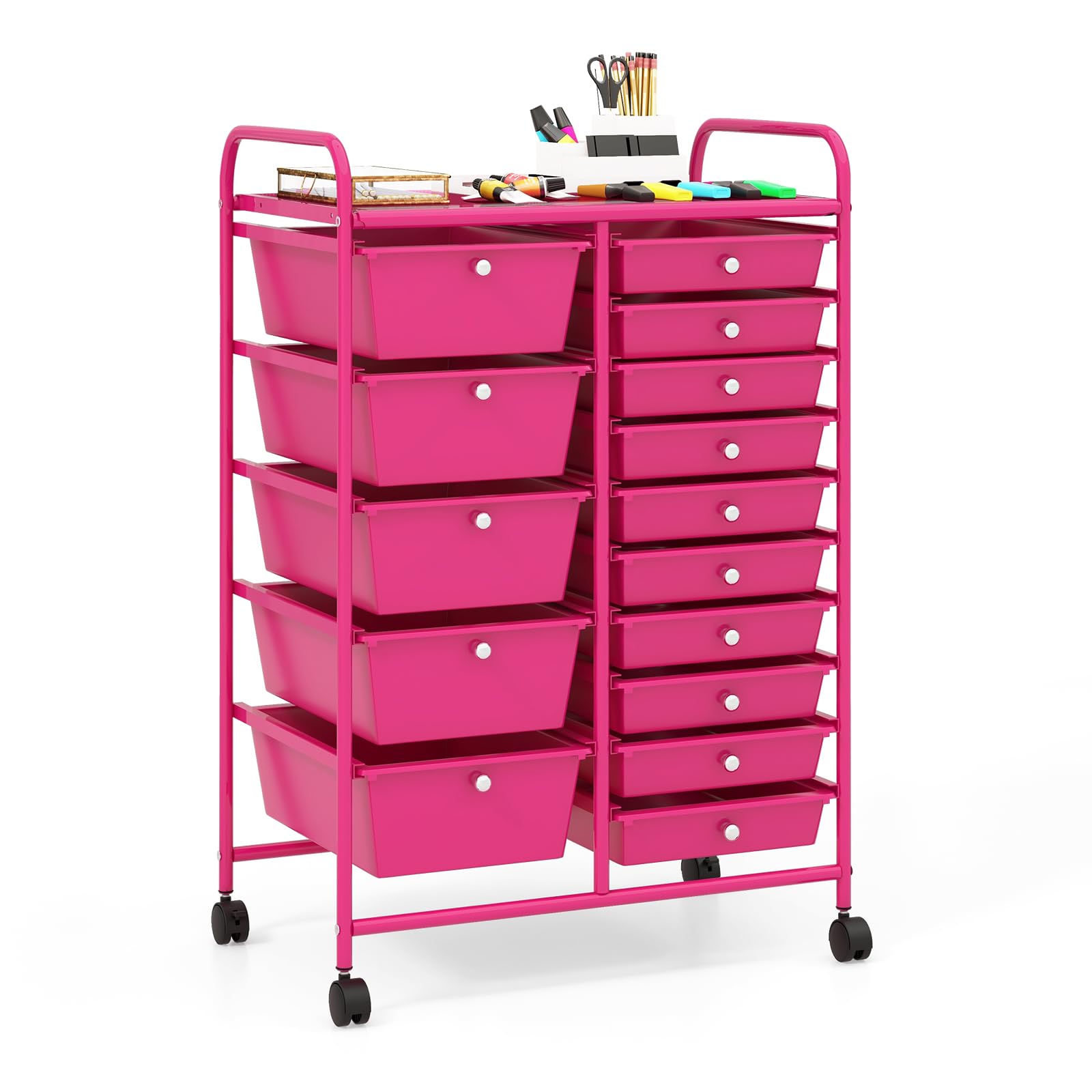 RELAX4LIFE 15-Drawer Rolling Storage Cart with Wheels - Mobile Utility Organizer for Crafts, Classroom, Office & Home - Perfect for School Supplies, Art Materials & Home Organization (Ideal for Teachers, Students & Crafters)