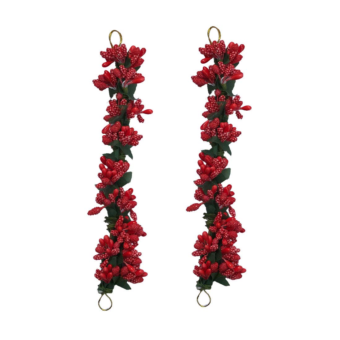 Arooman Set of 2 Red Floral Hair Gajra - Traditional Indian Hair Accessories for Women & Girls - Perfect for Weddings, Parties & Festivals