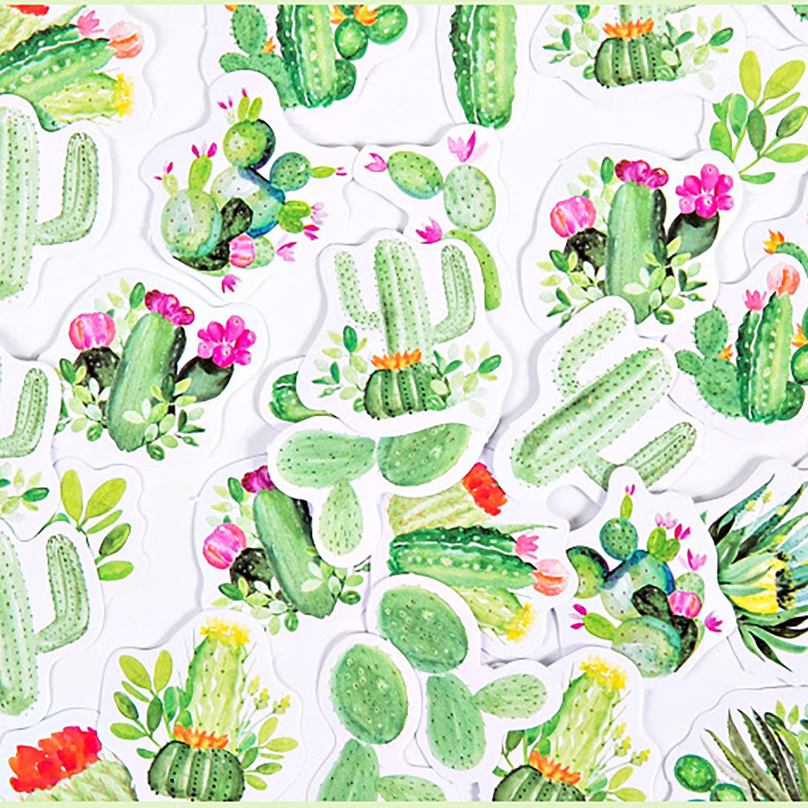 Vintage Style Cactus Stickers - 46PCS DIY Decorative Stickers for Laptop, Scrapbook, Diary, Notebook & Album | Doraking Green Cactus Stickers for Home Office Decor, Journaling & Craft Projects