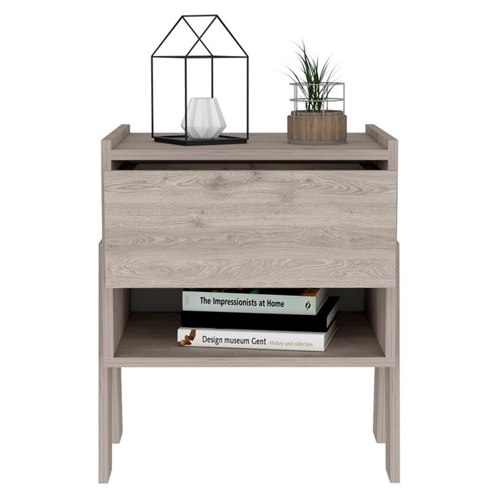 TUHOME Joy Nightstand - Engineered Wood Bedside Table with Drawer, Gray - Perfect for Bedroom, Living Room, or Guest Room