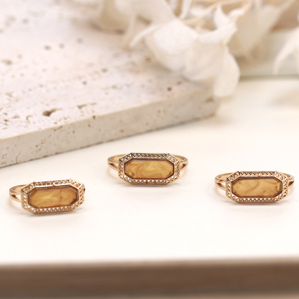 Vintage Baguette Lab-Created Baltic Amber Rings for Women | HJZB 230 | Elegant Jewelry for Everyday Wear, Special Occasions & Gift Giving