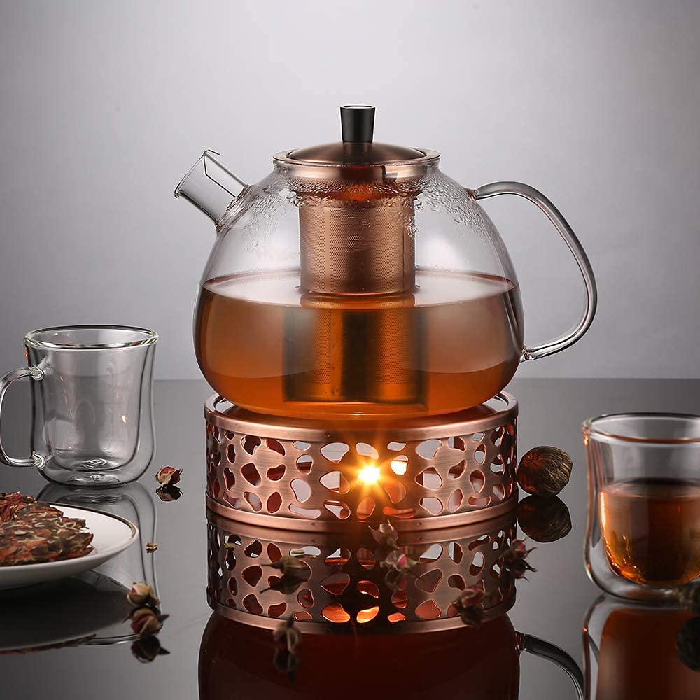 51oz Large Glass Teapot with Infuser - Stovetop Safe Loose Leaf Tea Pot, 1500ml Clear Glass Tea Kettle with Strainer for Stove Top (6 Cups, Bronze) - Perfect for Home, Office & Tea Ceremonies