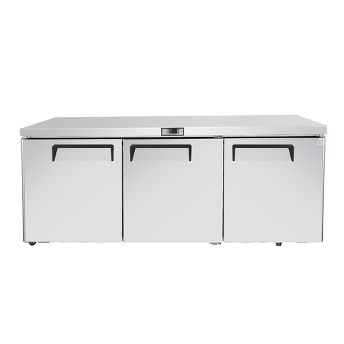 Atosa 72-Inch Commercial Undercounter Refrigerator - 3 Solid Door Stainless Steel Fridge for Restaurants, Bars & Kitchens - Space Saving Design for Small Business Food Storage