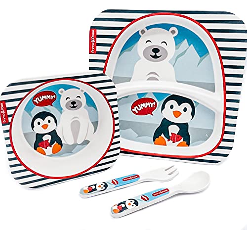 Eco-Friendly Bamboo Bowls for Kids - Non-Toxic, BPA-Free, Dishwasher Safe Toddler Bowls | Perfect for Mealtime, Snacks & Learning to Eat Independently (Winter Friends Design)
