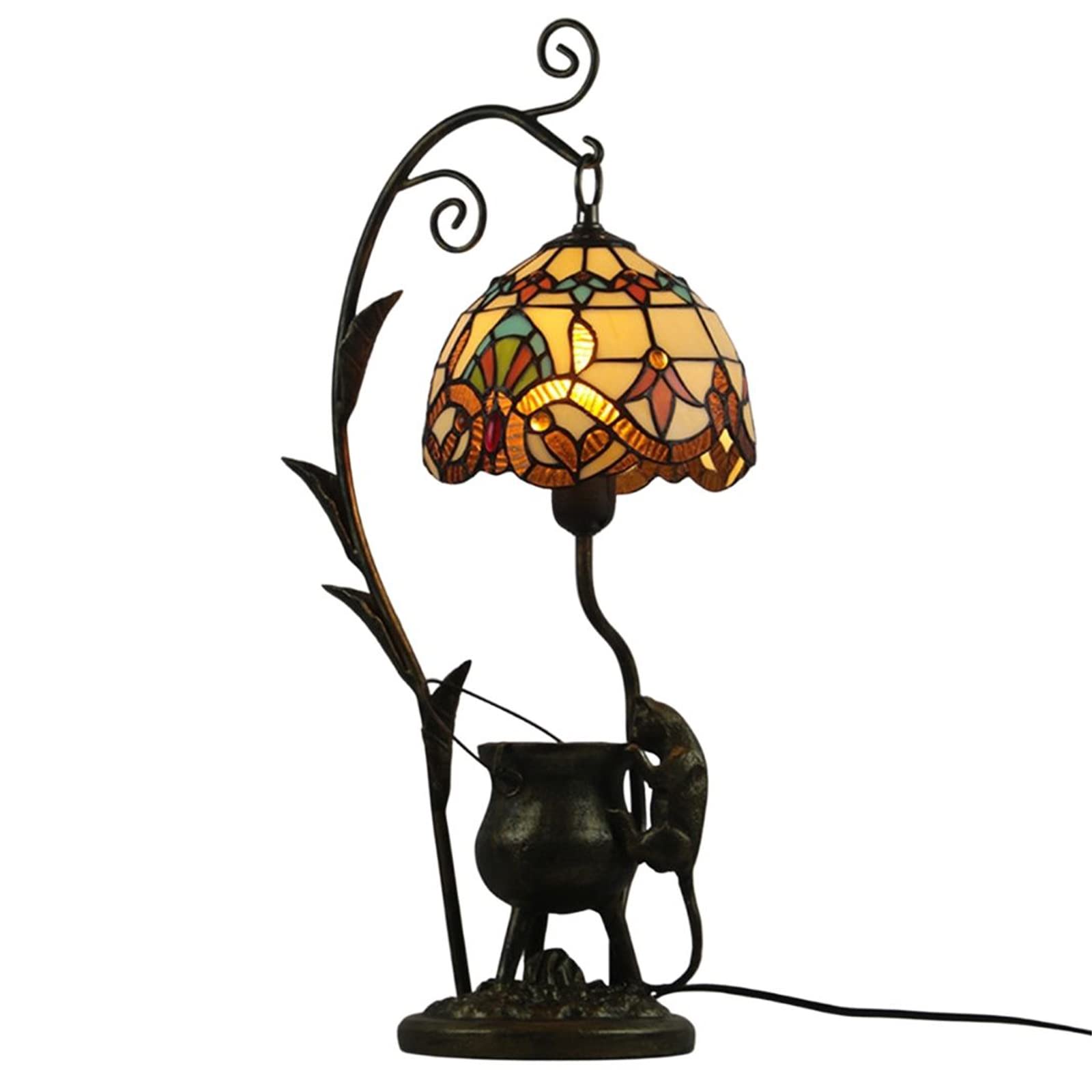 Vintage Mouse Desk Lamp with Handmade Stained Glass Shade - Resin Base Bedside Light for Living Room, Bedroom & Library Study (Color: C) - Perfect for Reading, Working & Nightstand Decor