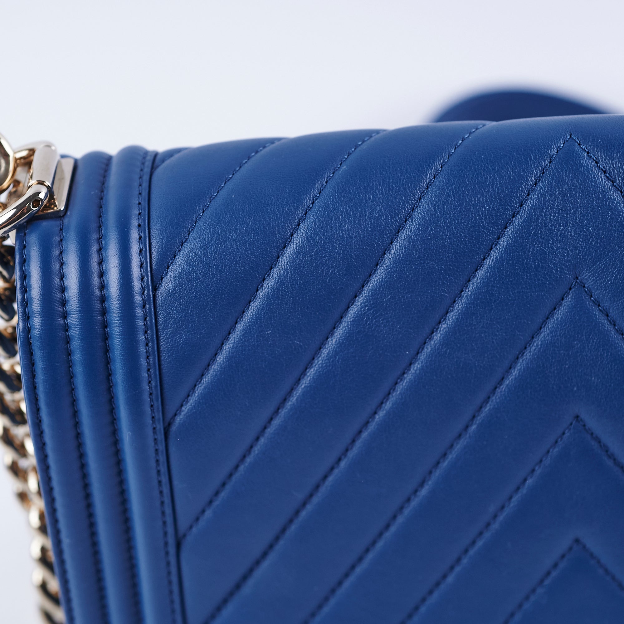 Chanel Old Medium Boy Chevron Lambskin Blue Leather Handbag - Luxury Crossbody Bag for Women, Perfect for Date Night & Special Occasions