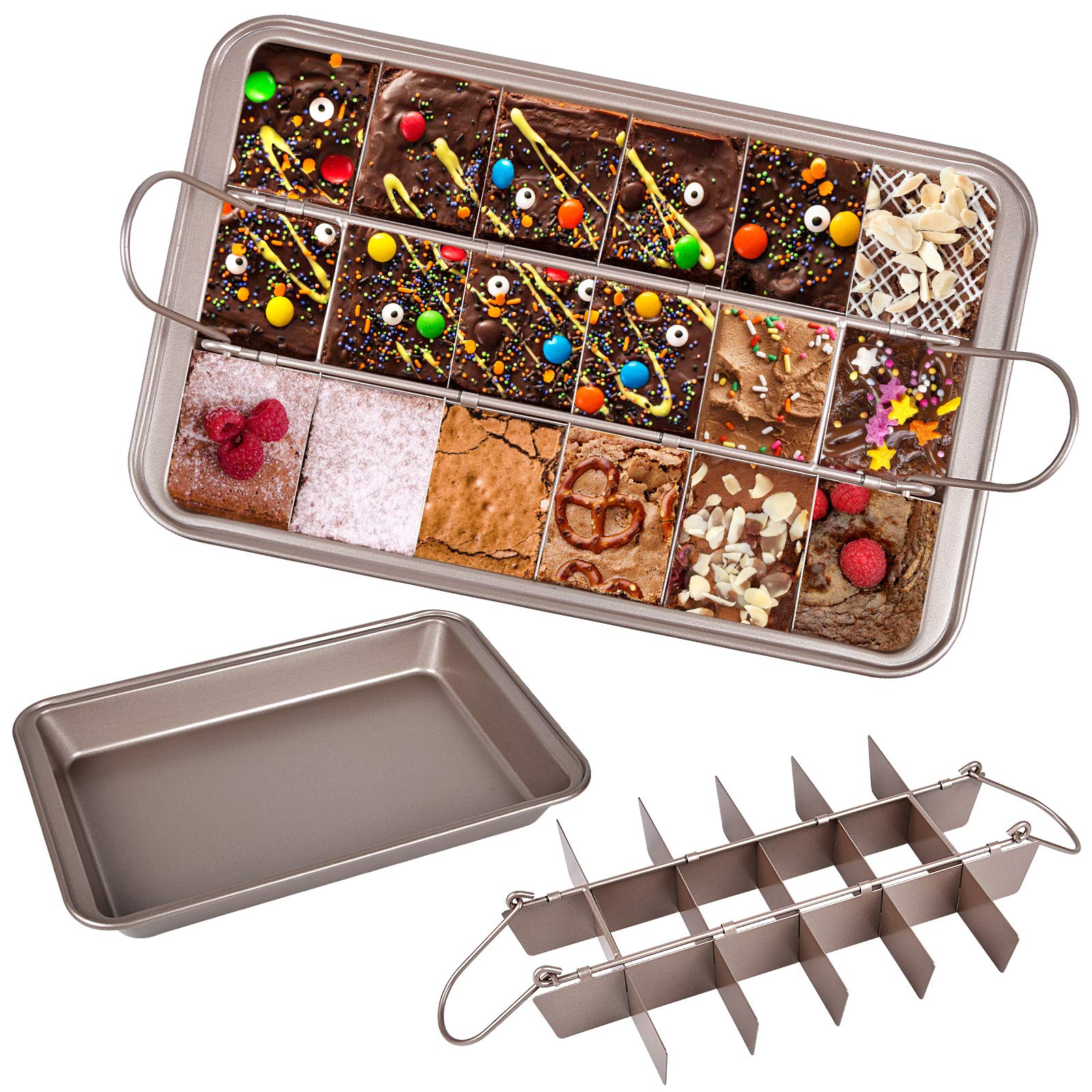 Non-Stick Brownie Baking Pan with Dividers & Slicers - 12x8 Inch Rectangular Oven Safe Baking Tray with 18 Pre-Cut Molds for Perfect Brownies, Cakes & Bread - Ideal for Home Baking, Parties & Gifts - Dishwasher Safe