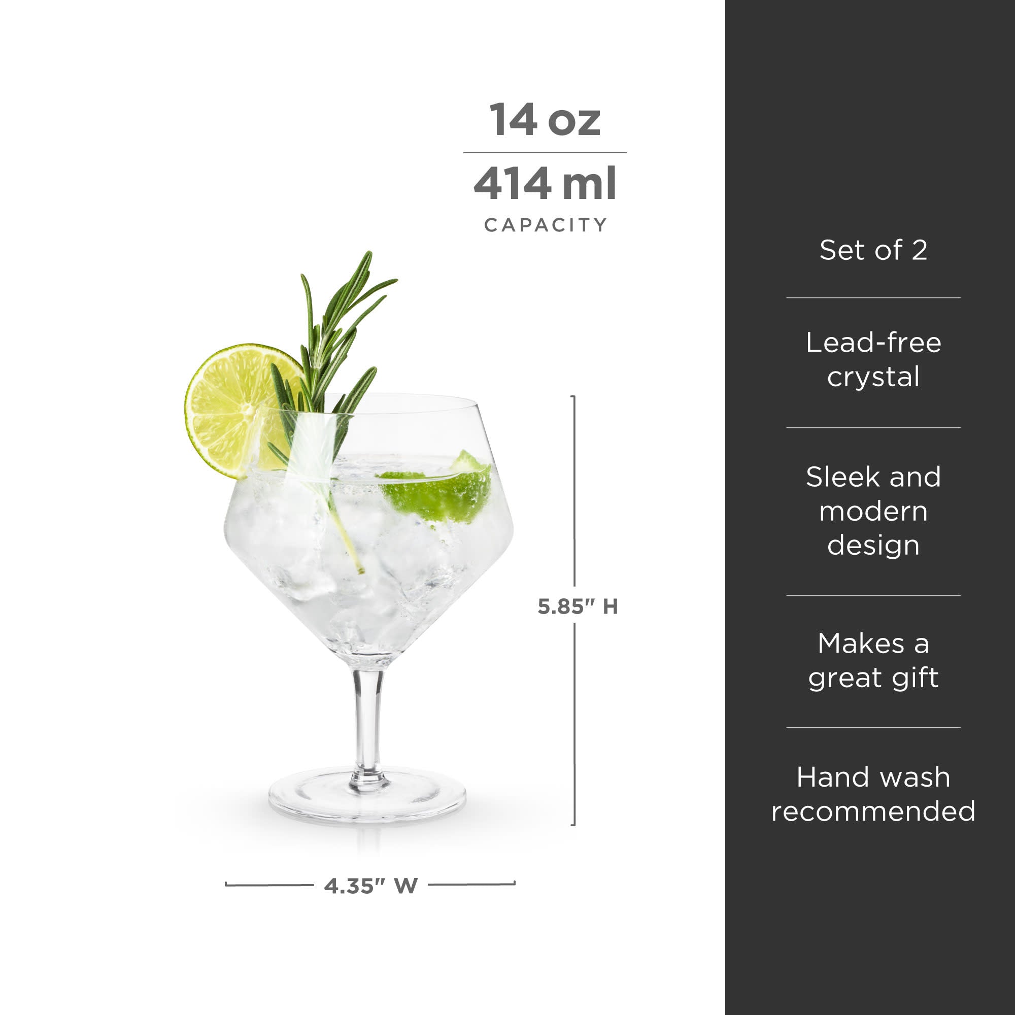 Raye Angled Crystal Gin & Tonic Glasses Set of 2 - Elegant Barware for Cocktails, Whiskey & Champagne - Perfect for Home Bars, Parties & Gifts