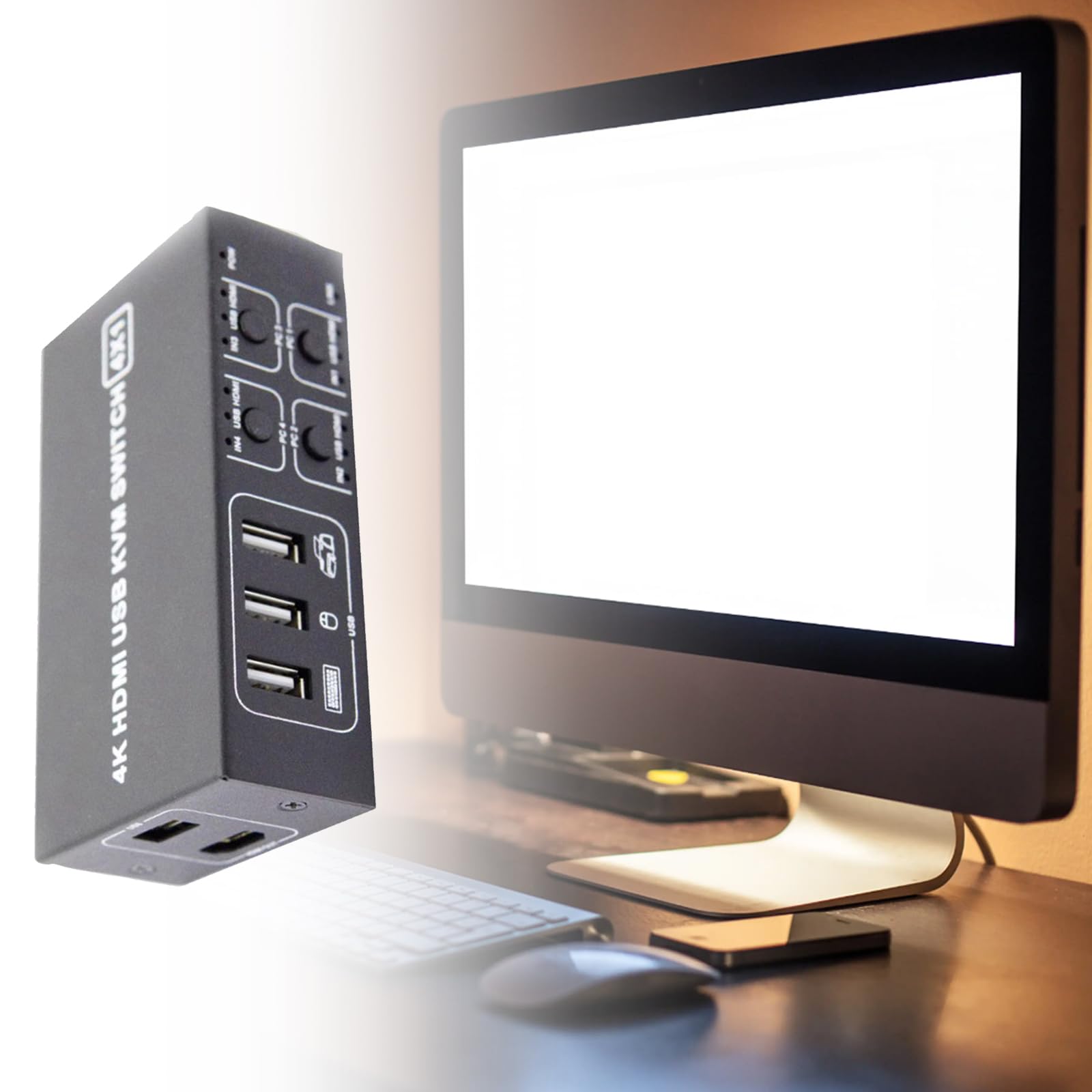 4-Port HDMI KVM Switch for 4 Computers - Seamless Switching Between Laptop, Mouse, Keyboard & Display - USB & Audio Support - Ideal for Home Office, Gaming & Multi-PC Setup