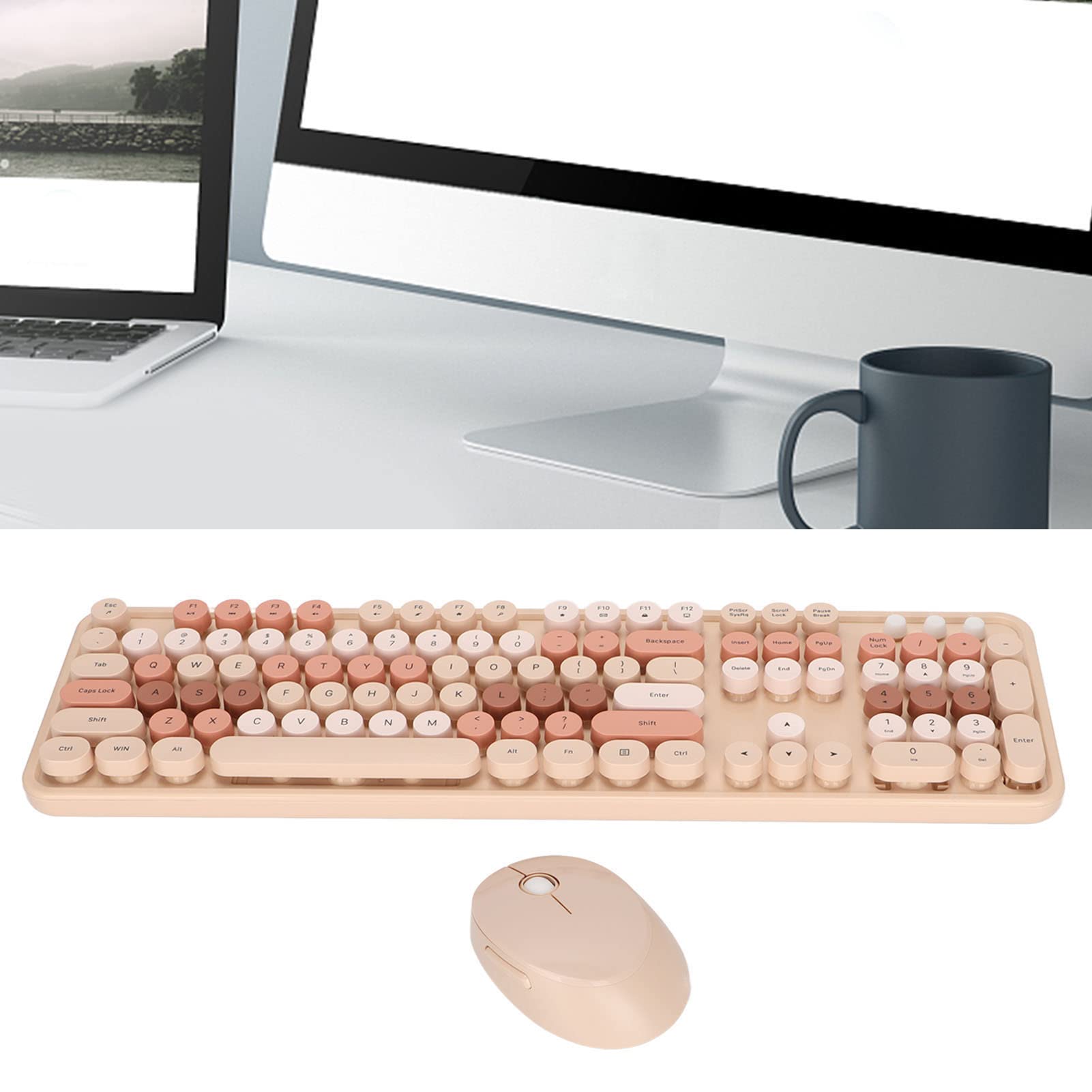 Ergonomic 104 Keys Keyboard and Mouse Combo Set - Cute Sweet Milk Tea Design for Home Office, Gaming & Work | Perfect for Typing, Online Meetings & PC Gaming