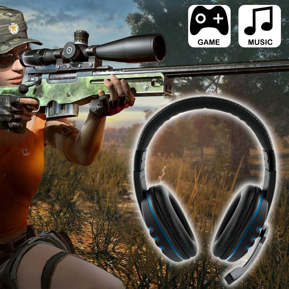 DaKuan 3.5mm Gaming Headset with Microphone - Over Ear Noise Cancelling Headphones for PC, PS4, Xbox One - Volume Control & Bonus 3.5mm Adapter Included - Perfect for Gaming, Streaming & Online Classes