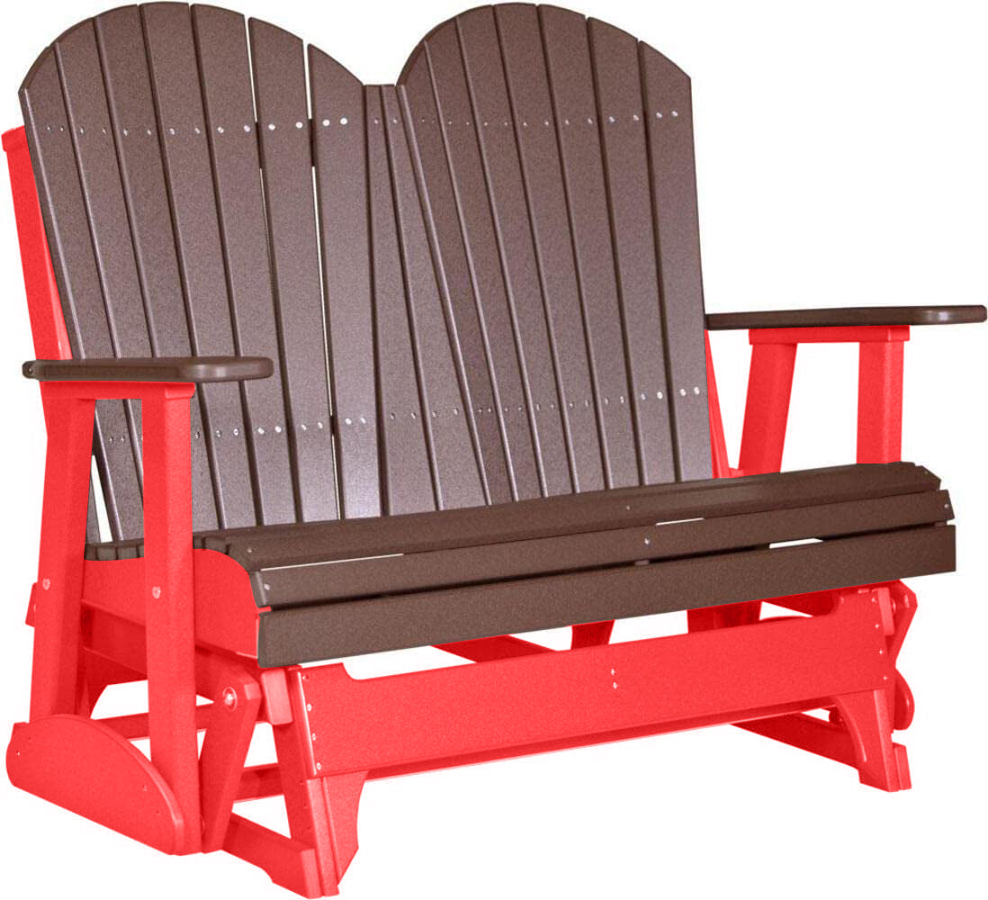LuxCraft Chestnut Brown 4 ft. Recycled Plastic Adirondack Outdoor Glider with Cup Holder - Perfect for Patio, Garden, and Backyard Relaxation