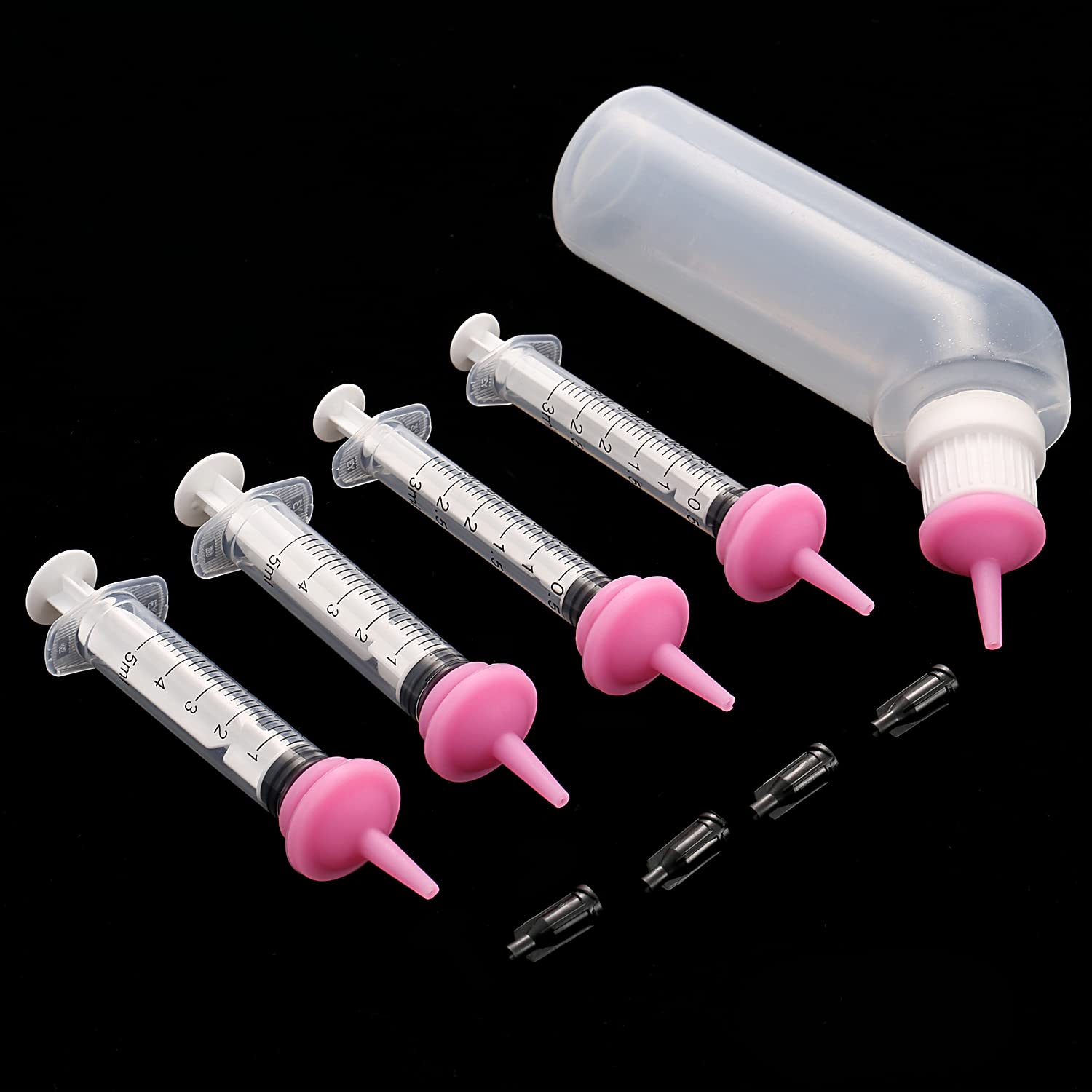 Pet Feeding Silicone Nipple with Curved Bottle & Syringes for Puppy Dog Cat - Soft Pink Pet Nursing Supplies for Newborn Animals - Perfect for Feeding Kittens, Puppies, and Small Pets at Home or Vet Clinic
