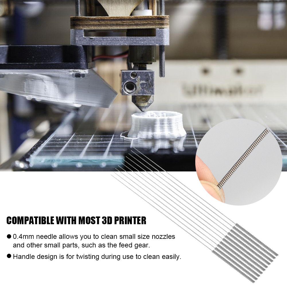 10Pcs 0.4mm Stainless Steel 3D Printer Nozzle Cleaning Needle Drill Bits Kit - Essential Tool for 3D Printer Maintenance & Clog Removal - Perfect for Ender 3, Creality, Prusa & Most FDM Printers