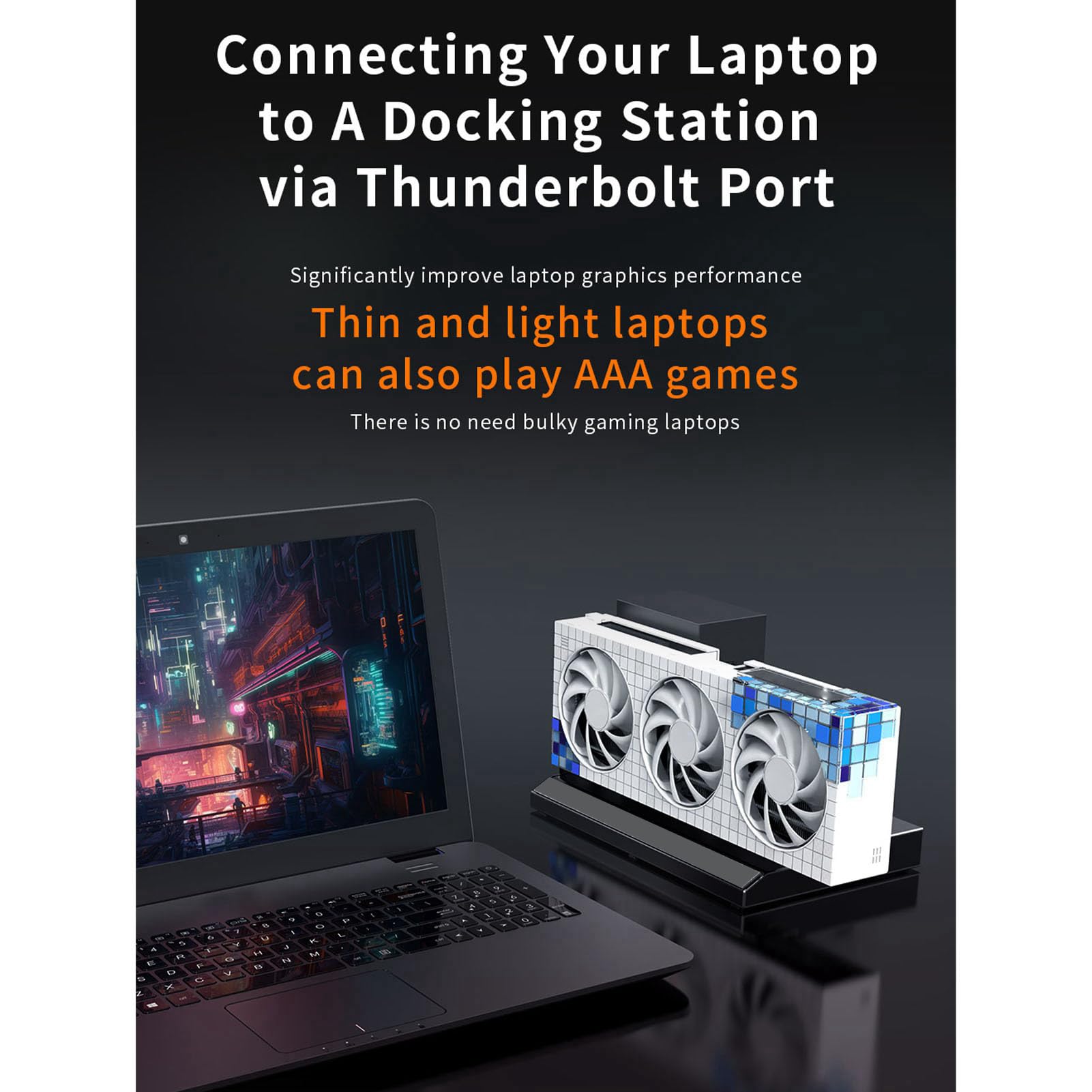 40Gbps USB-C External GPU Dock Station - Compatible with NVIDIA & AMD PCIe, 60W PD Charging, Daisy Chain, 2x Thunderbolt 3, RJ45, M.2 NVMe SSD, DC/ATX/SFX Support - Perfect for Gaming, Video Editing & Workstation Setups