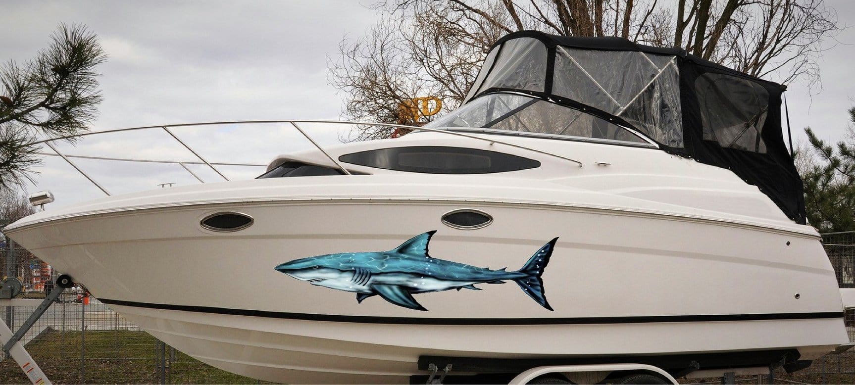 Shark Boat Graphic Decals - High-Quality Vinyl Stickers for Boats, Kayaks, Jet Skis - Waterproof & UV Resistant - Perfect for Marine Decoration & Personalization