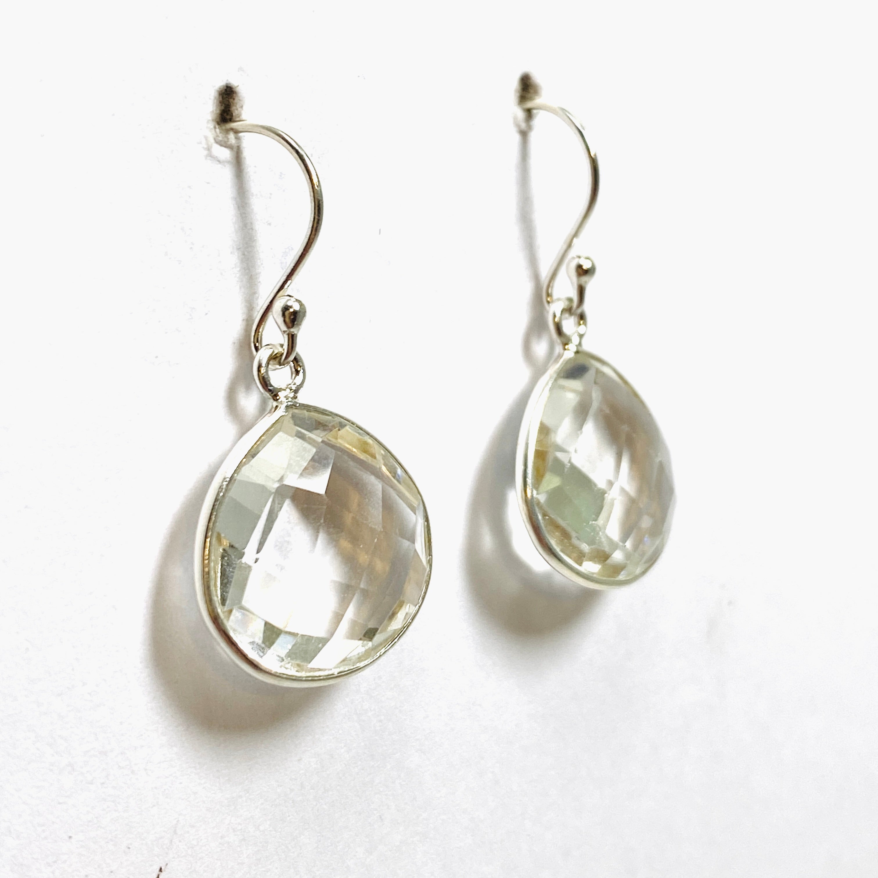 Clear Quartz Teardrop Checkerboard Faceted Earrings for Women | Dainty Crystal Drop Dangle Jewelry | Perfect for Weddings, Parties & Everyday Wear