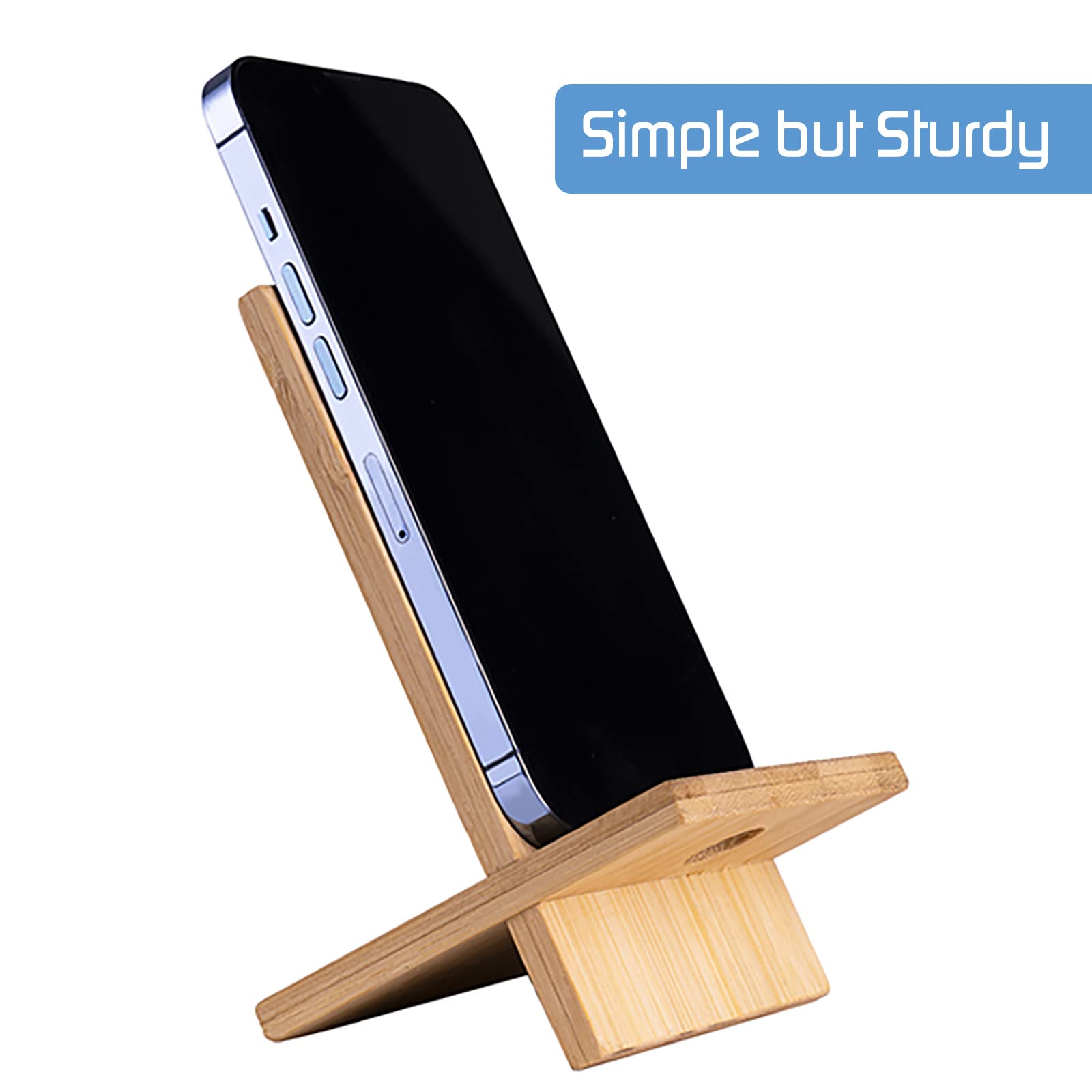 Bamboo Phone Stand with Charging Hole - Detachable & Portable Wooden Mobile Phone Holder for Desk, Office, Car, and Home Use