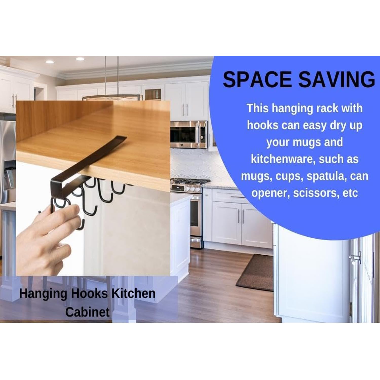 Boniry 12-Hook Double Row Kitchen Organizer - Heavy Duty Metal Hanging Hooks for Coffee Mugs, Tea Cups, Towels & Utensils | Space Saving Storage Solution for Pantry, Office & Home Organization (Perfect for Small Kitchens & Dorm Rooms)