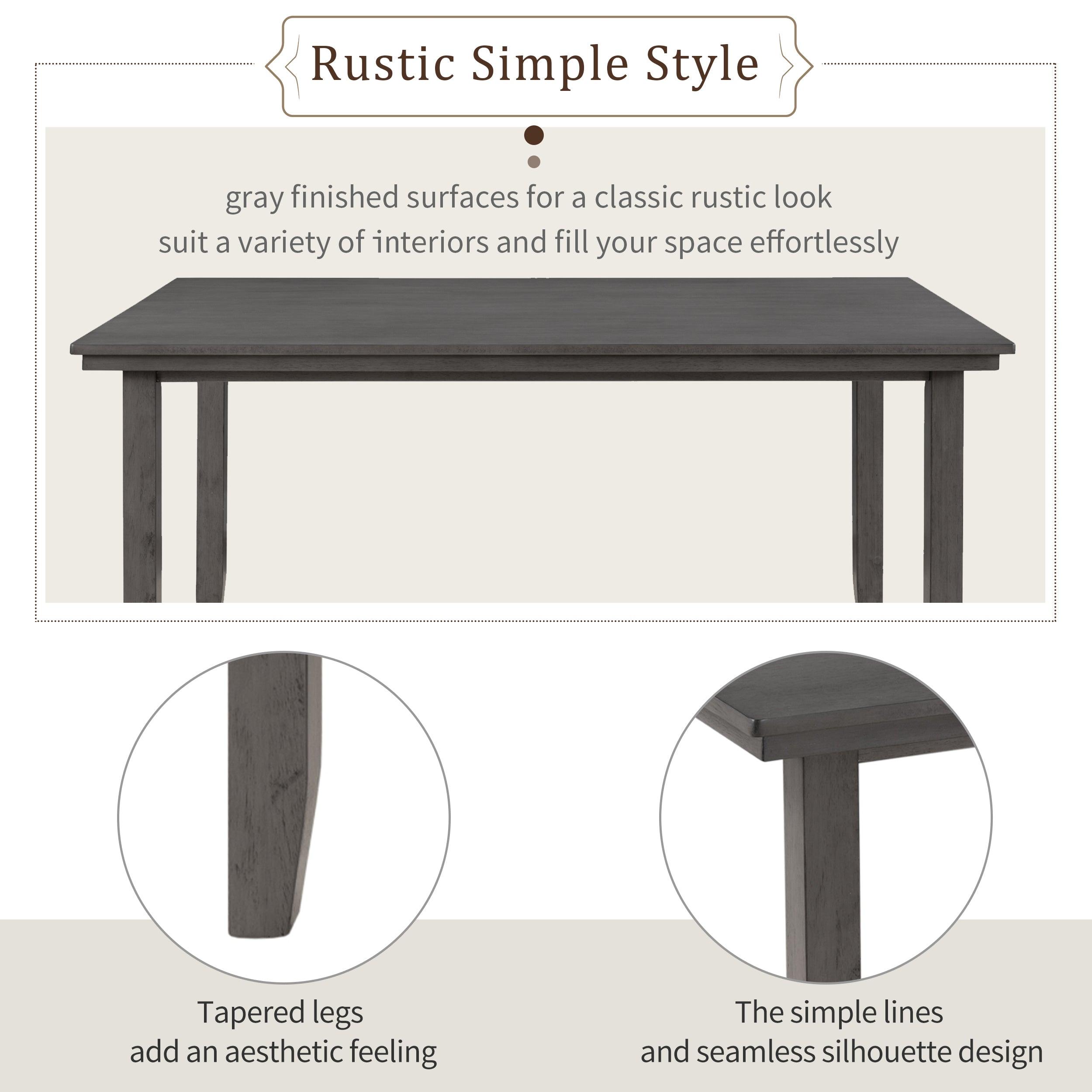 Rustic Wood Dining Room Table and Chairs Set with Bench - 6 Piece Gray Farmhouse Kitchen Furniture for Family Gatherings & Dinner Parties