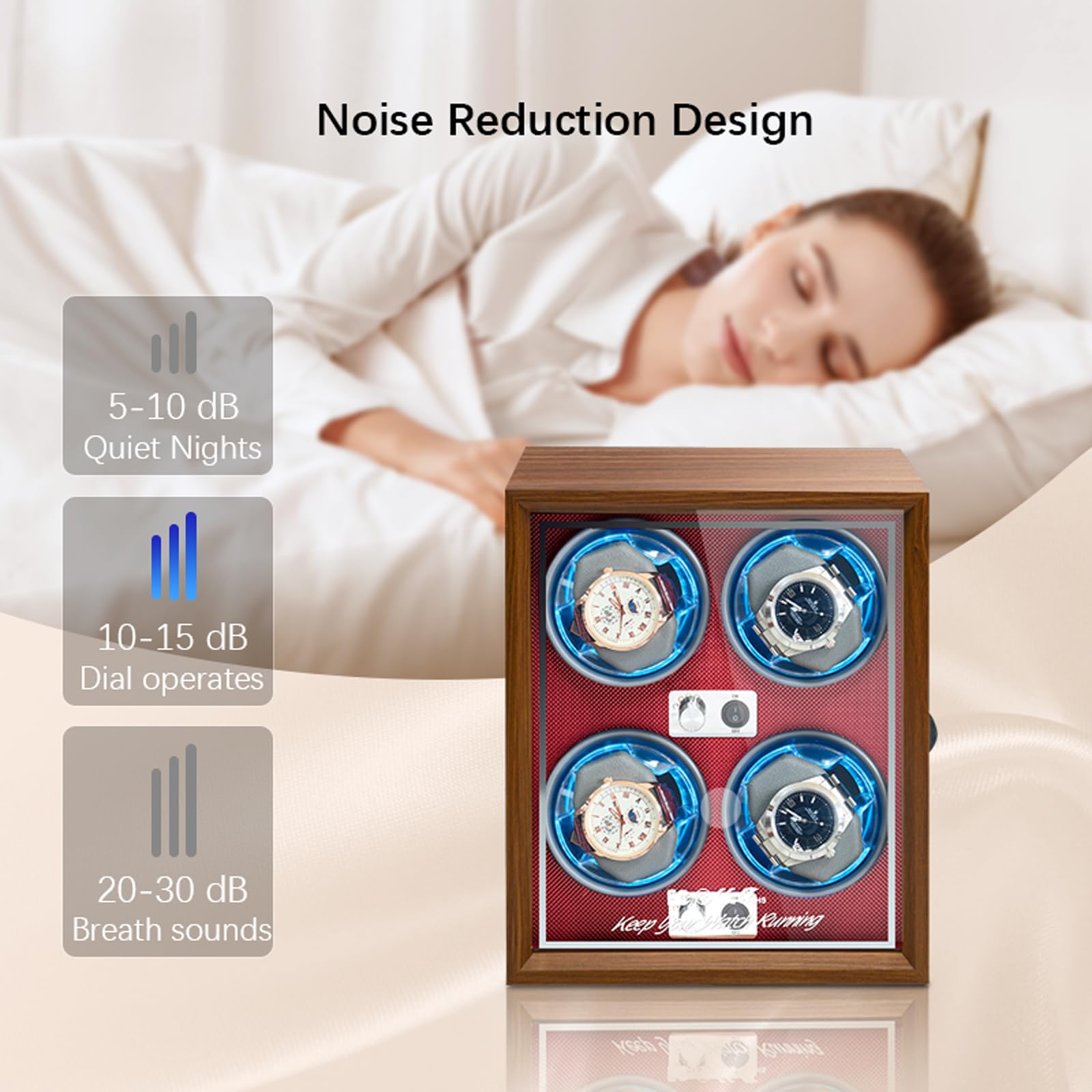 4 Slot Vertical Automatic Watch Winder Box - Quiet Motor, LED Backlight & Adjustable Watch Pillows for Men & Women - USB Powered Watch Storage Case | Perfect for Travel, Display & Luxury Watch Collection
