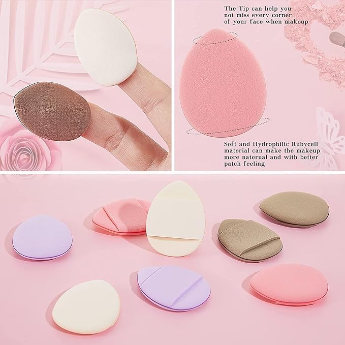 BANIRA 6-Triangle Powder Puff & 4-Mini Finger Makeup Sponges Set - 10PCS Multicolor Beauty Blender for Flawless Foundation & Concealer Application - Perfect for Travel, Professional Makeup & Everyday Use