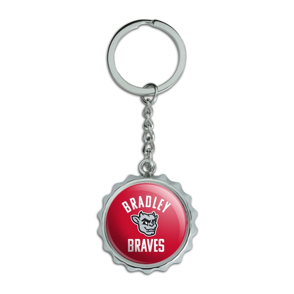 Bradley University Braves Keychain - Chrome Plated Metal Bottle Opener with Pop Cap - Perfect for Gifts, Alumni Events & Tailgating Parties