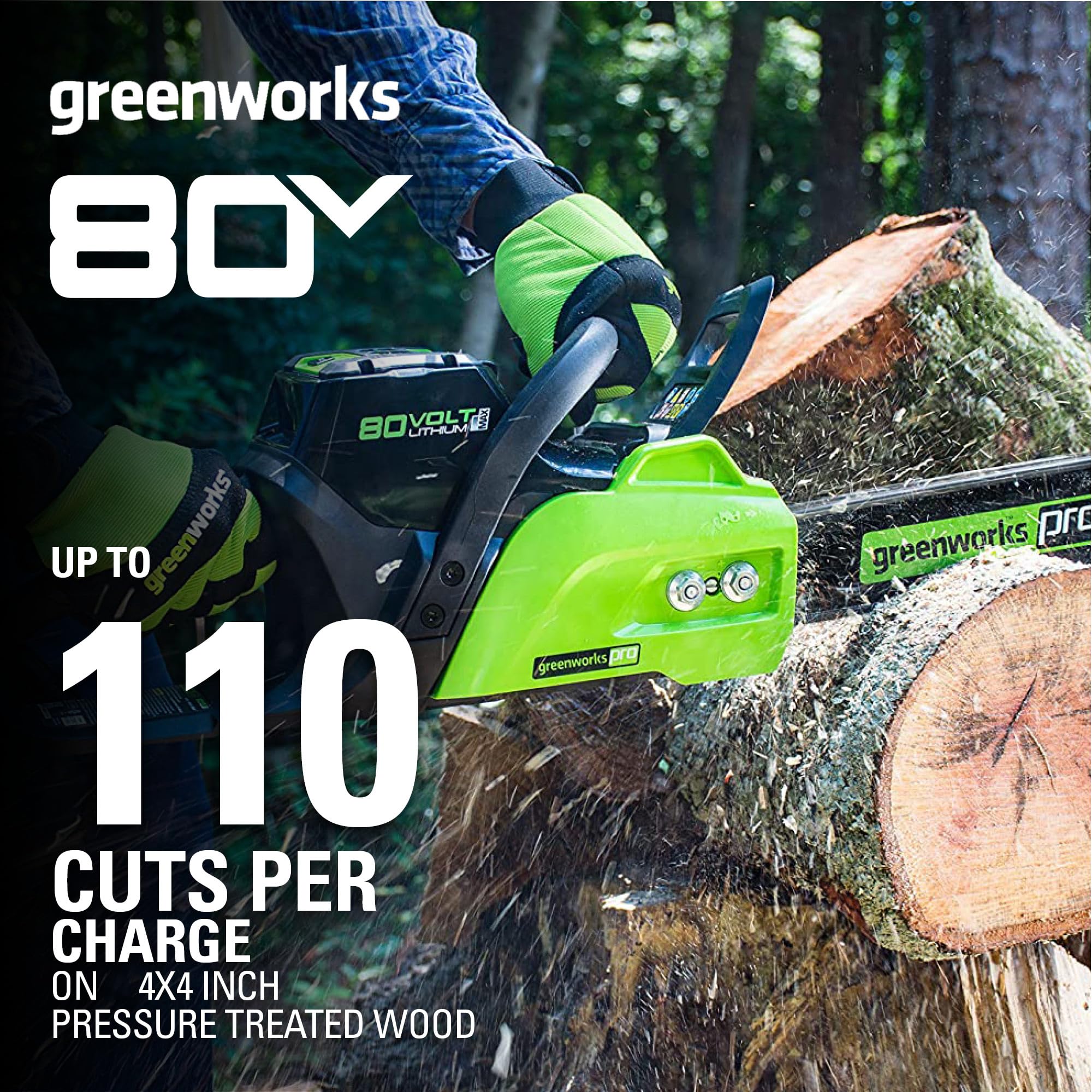 Greenworks 80V 18-Inch Brushless Cordless Chainsaw with 2.0Ah Battery & Rapid Charger - Powerful Tool for Tree Cutting, Limbing, Pruning & Firewood | Compatible with 75+ Tools | Perfect for Yard Work, Landscaping & Emergency Storm Cleanup