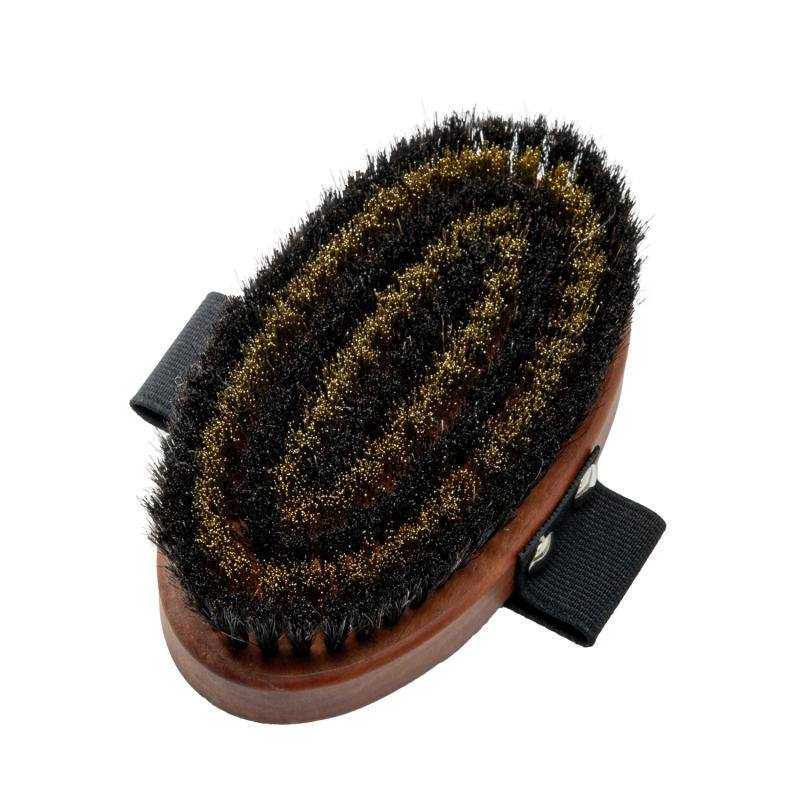 Tauro Pro Line Massage Brush - Natural Pear Wood & Horse Hair Bristles - Light Brown Oval Body Brush (5.3x2.8 Inch) - Perfect for Dry Brushing, Lymphatic Drainage & Spa Relaxation