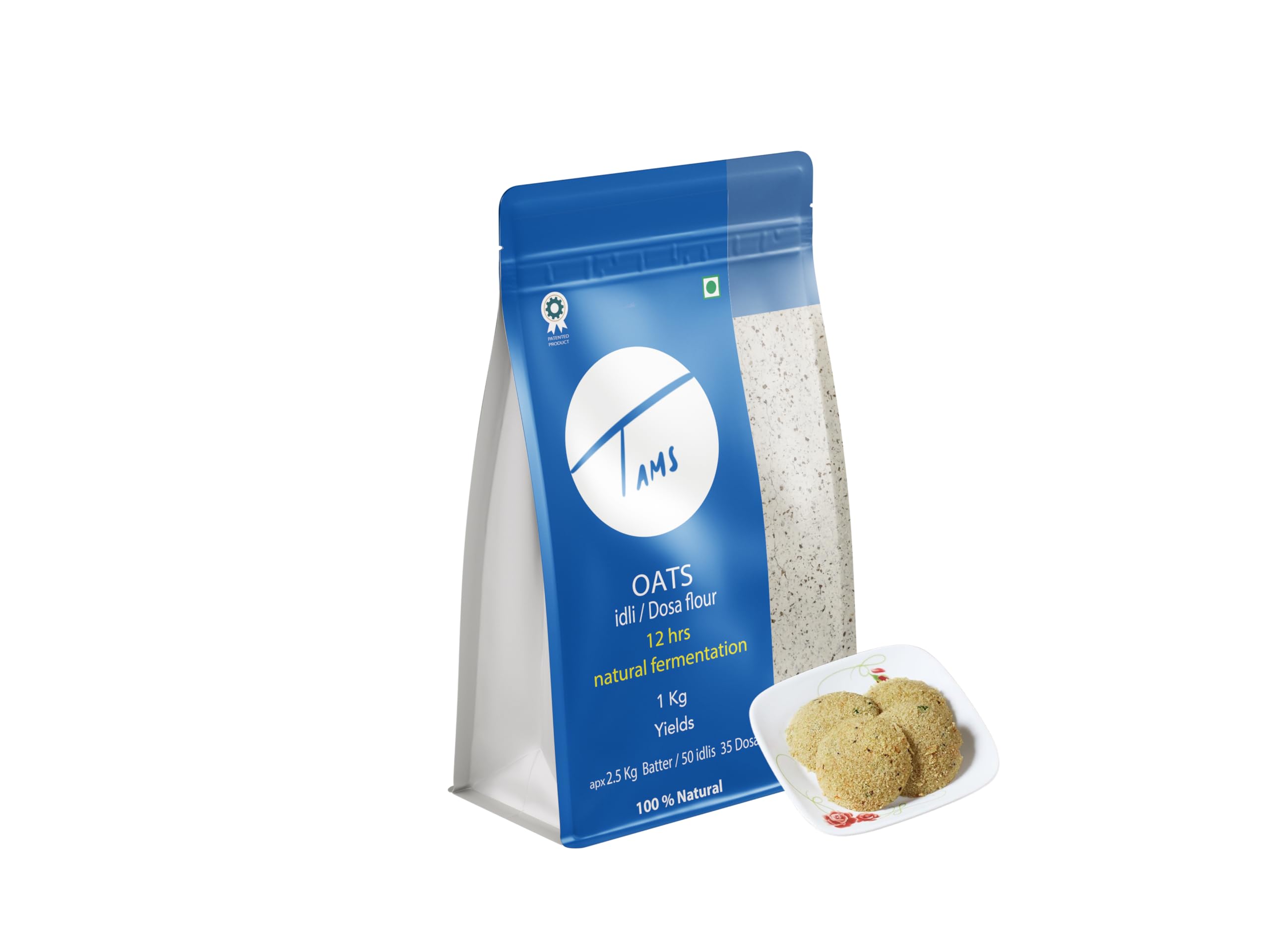 Tams Oats Idli Dosa Flour 1kg - Naturally Fermenting Flour with 6 Months Shelf Life | Makes 2.5kg Batter for 60 Soft & Healthy Idlis | No Additives, Chemicals or Yeast | Easy to Prepare Homemade South Indian Breakfast | Perfect for Quick Meals, Vegan Diets & Gluten-Free Lifestyles