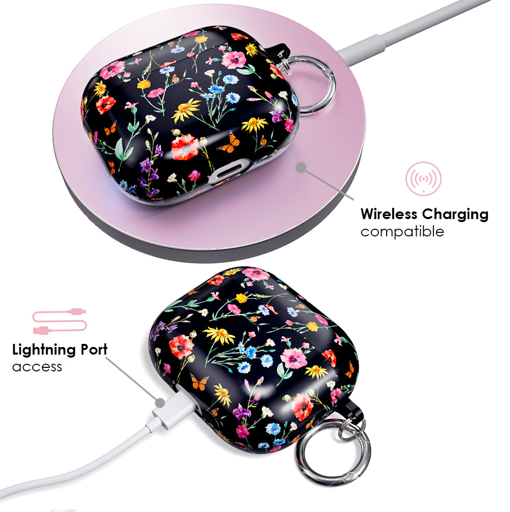 Premium Black Wildflower AirPod Case - Stylish Protective Cover for AirPods 1/2/3 Pro - Perfect for Travel, Work & Everyday Use