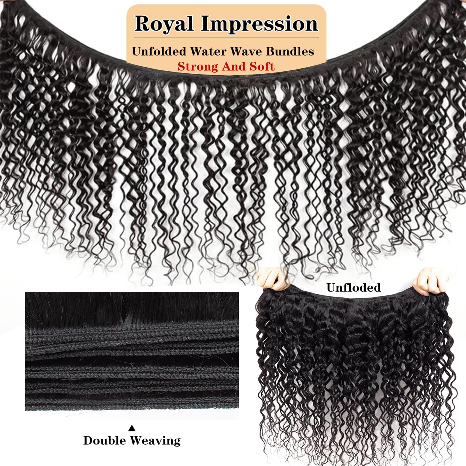 Royal Impression 12A Water Wave Bundles with Closure 100% Unprocessed Virgin Brazilian Human Hair (24 26 28+22 Inches) - 3 Bundles & 4×4 Lace Closure Natural Black for Stunning Curly Hairstyles - Perfect for Weaves, Extensions & Everyday Glam Looks