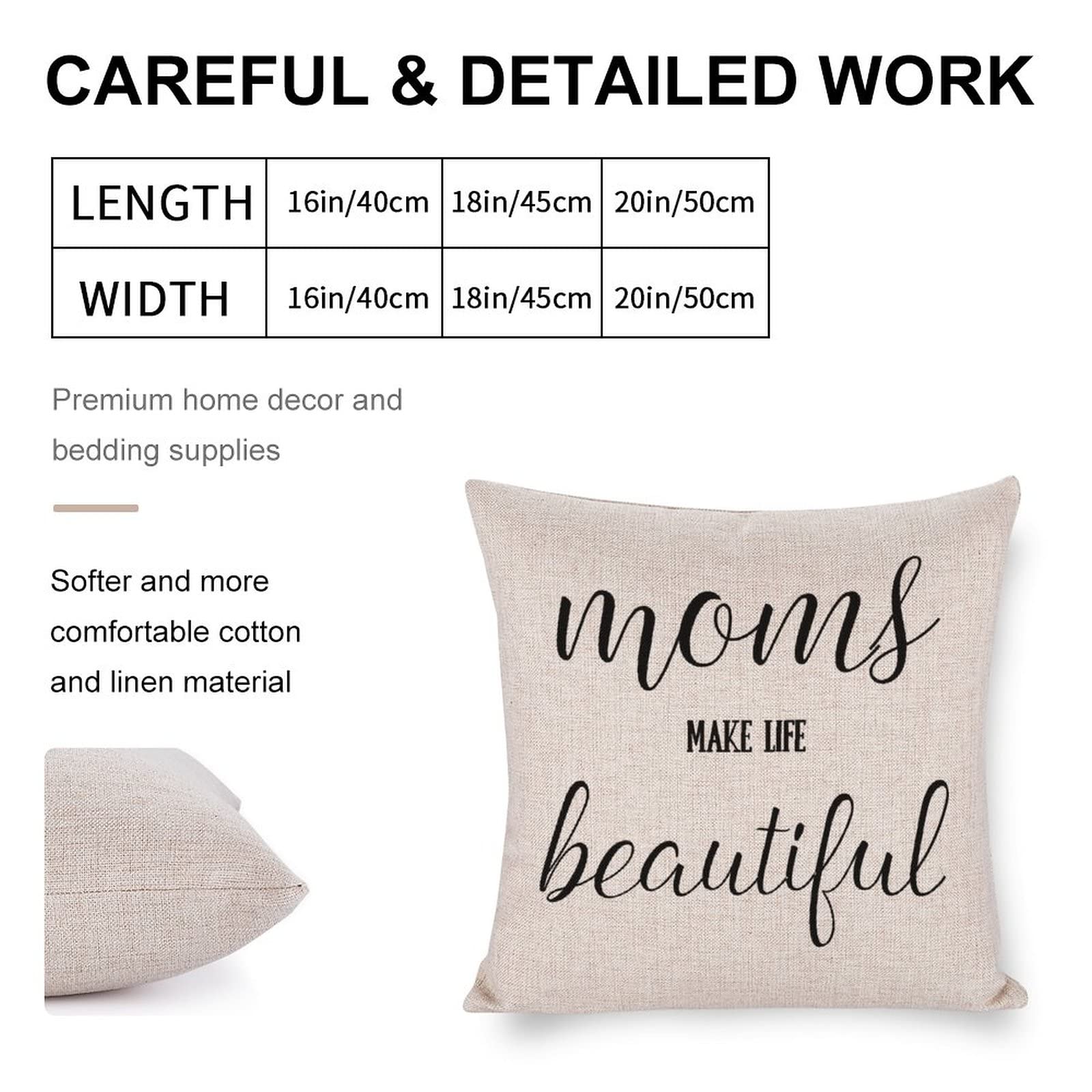 Farmhouse Decorative Throw Pillow Covers - Cozy Square Pillow Shams with Zipper Closure for Sofa, Bedroom, Bench & Chair - Perfect Gift for Mom to Make Life Beautiful | Home Decor Accent for Living Room & Nursery