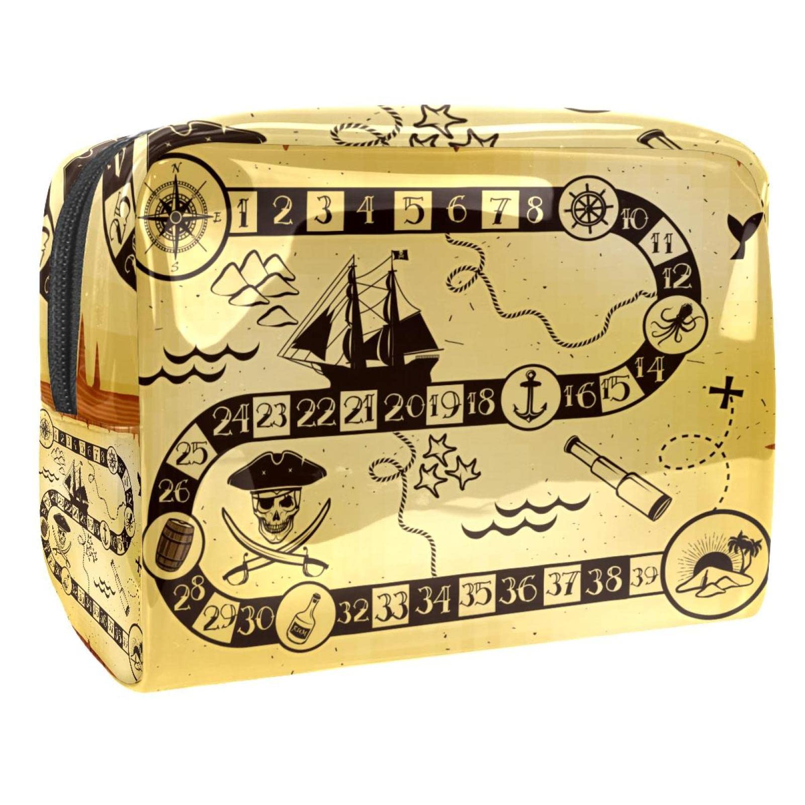 Nautical Pirate Compass Cosmetic Bag for Women - Large PVC Travel Makeup Organizer with Zipper - Perfect for Toiletries, Makeup Storage & Travel Essentials | Great Gift Idea for Beach Vacations & Cruise Trips