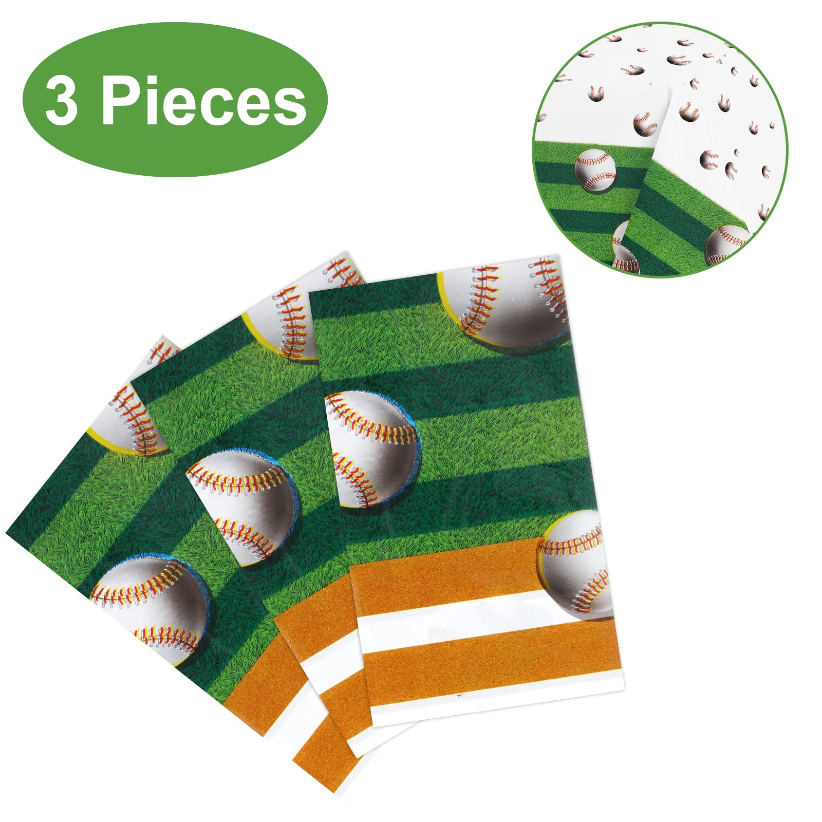 3-Pack Baseball Table Covers - Waterproof Plastic Printed Tablecloths for Baseball Theme Parties, Birthday Decorations & Outdoor Events | Perfect for School Events, Sports Celebrations & Game Day Decor