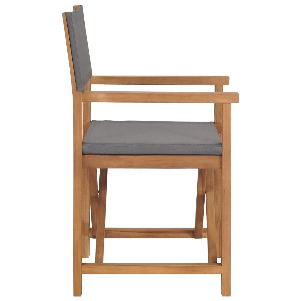Solid Teak Wood Folding Director's Chair - Gray Outdoor Patio Furniture for Garden, Lawn, Deck, Terrace & Backyard | Perfect for Relaxing, Camping & Picnics