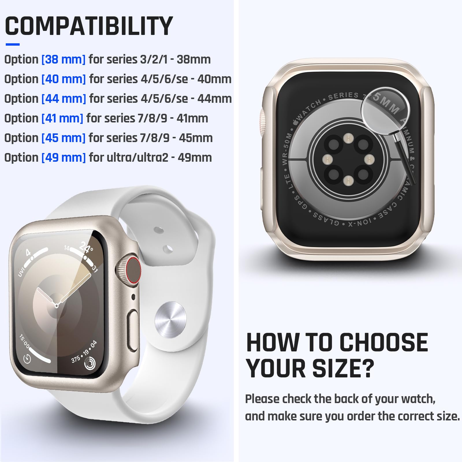 Waterproof Case for Apple Watch Series 9/8/7/6/5/4/SE (44mm 45mm 40mm 41mm) with Tempered Glass Screen Protector - Durable iWatch Protective Cover for Men & Women (Starlight) - Perfect for Swimming, Running & Outdoor Activities