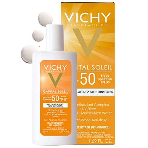 Vichy Capital Soleil SPF 50 Face Sunscreen - Anti-Aging Sunblock with UVA/UVB Protection, Oxybenzone-Free Daily Sunscreen for Sensitive Skin | Travel Size Sun Protection for Face | Perfect for Beach, Outdoor Activities & Daily Wear