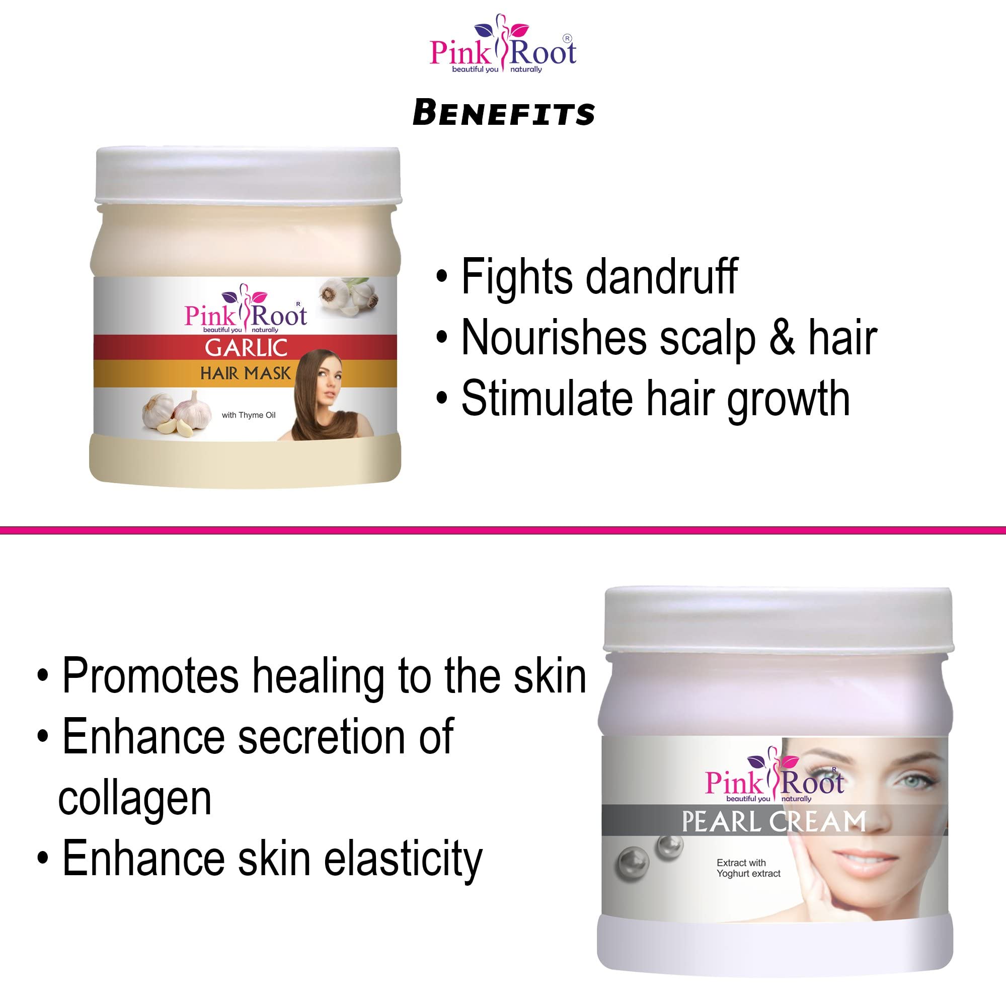 Pink Root Garlic Hair Mask 500g with Pearl Cream 500g - Deep Nourishing Treatment for Damaged Hair, Hair Growth & Scalp Care - Perfect for Dry, Frizzy & Color-Treated Hair at Home Salon Use