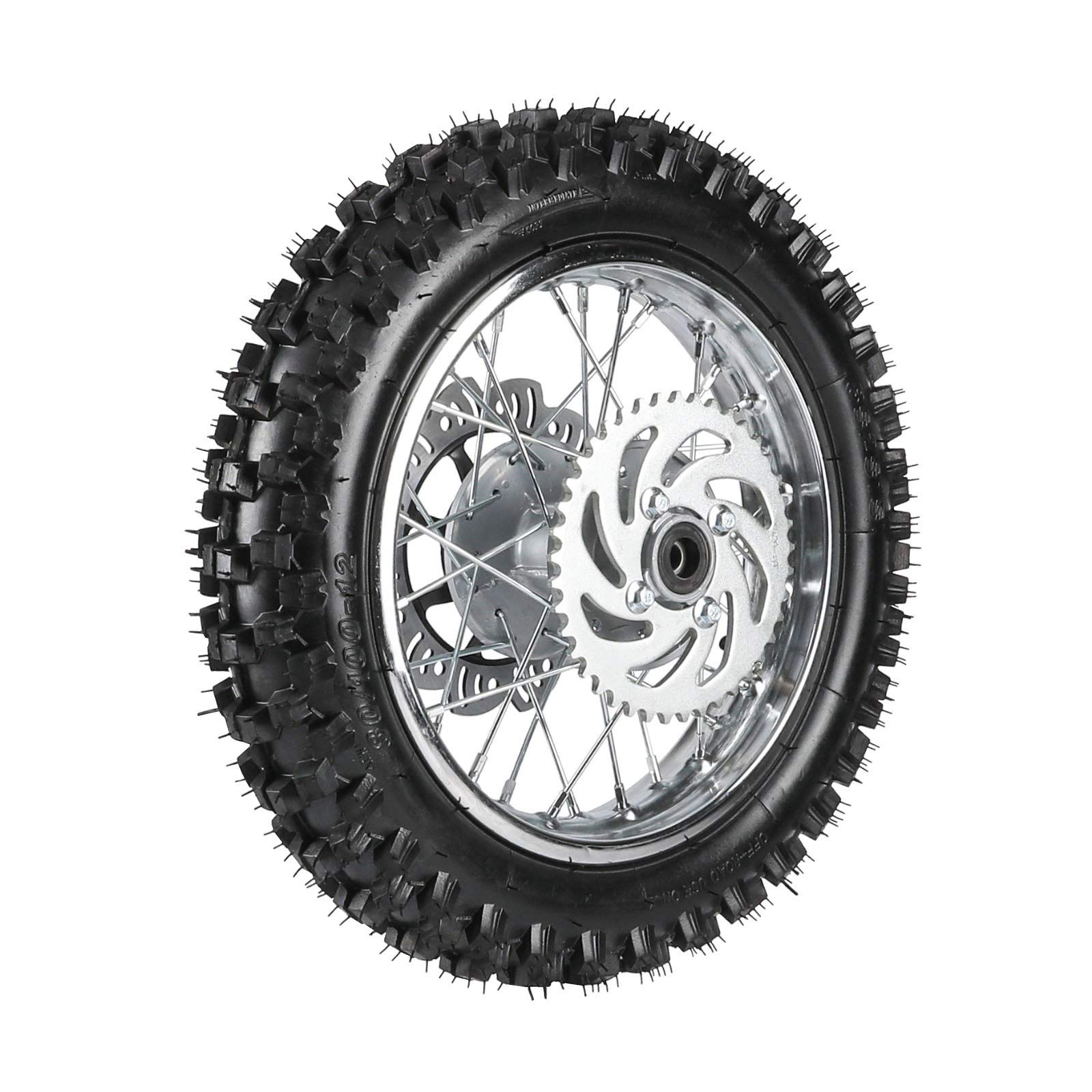 3.00-12 Dirt Pit Bike Rear Wheel Tire Rim with 12mm Bearing, Brake Disc Rotor & Sprocket - Compatible with 80/100-12 Tires | Off-Road, Motocross & Trail Riding Accessories